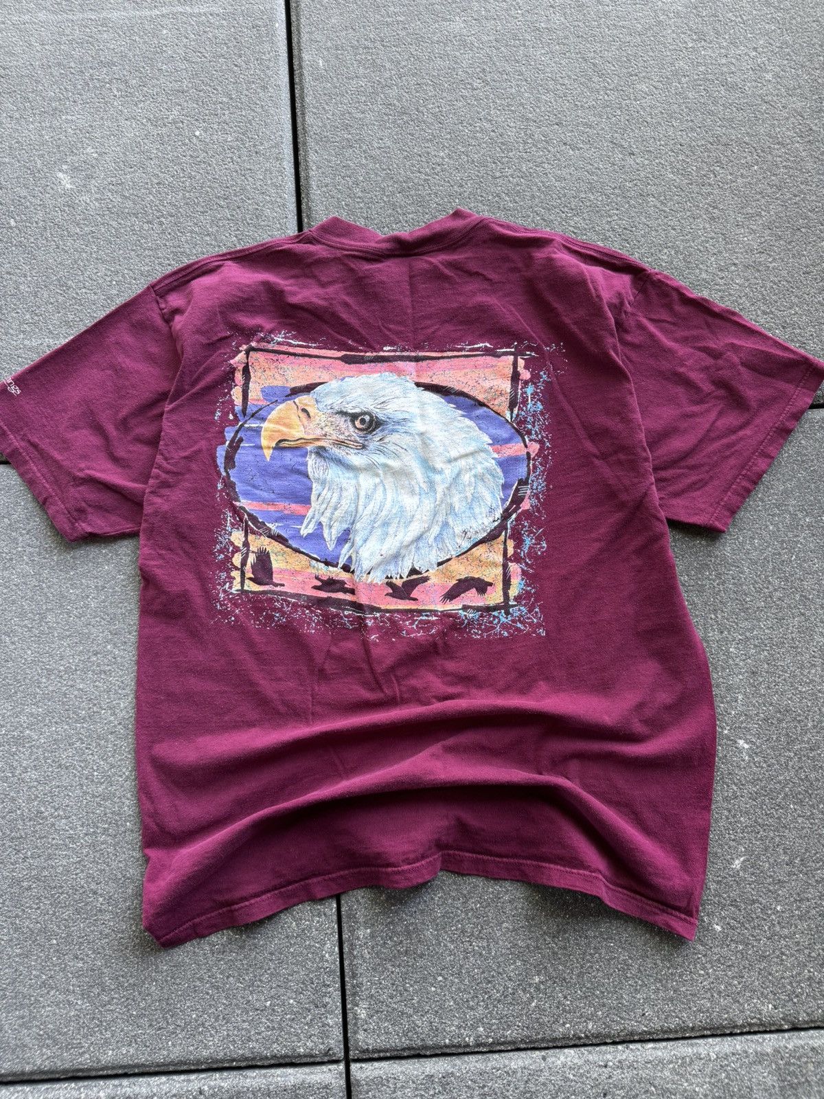 Tultex CRAZY VINTAGE 90's BURGUNDY EAGLE T-SHIRT Size US XL / EU 56 / 4 - 2 Thumbnail