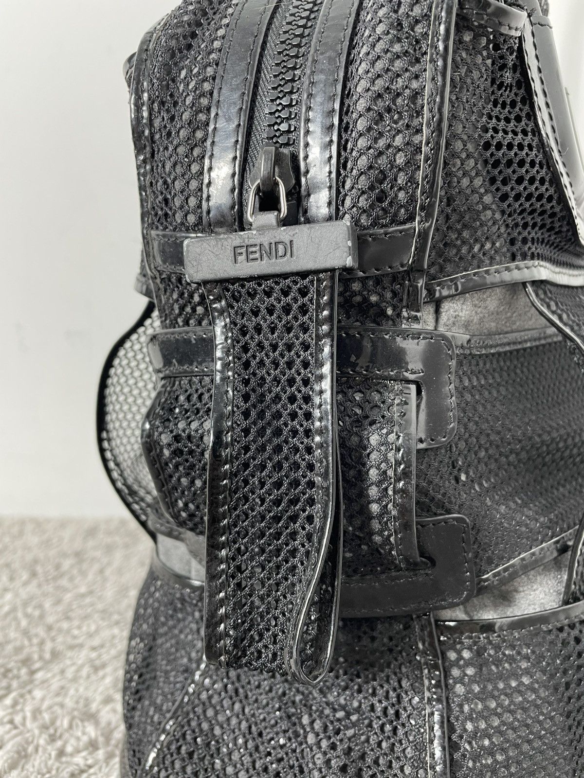 Fendi FENDI Black Mesh/Patent Leather Woven Crossword Grande Bag Size ONE SIZE - 6 Thumbnail