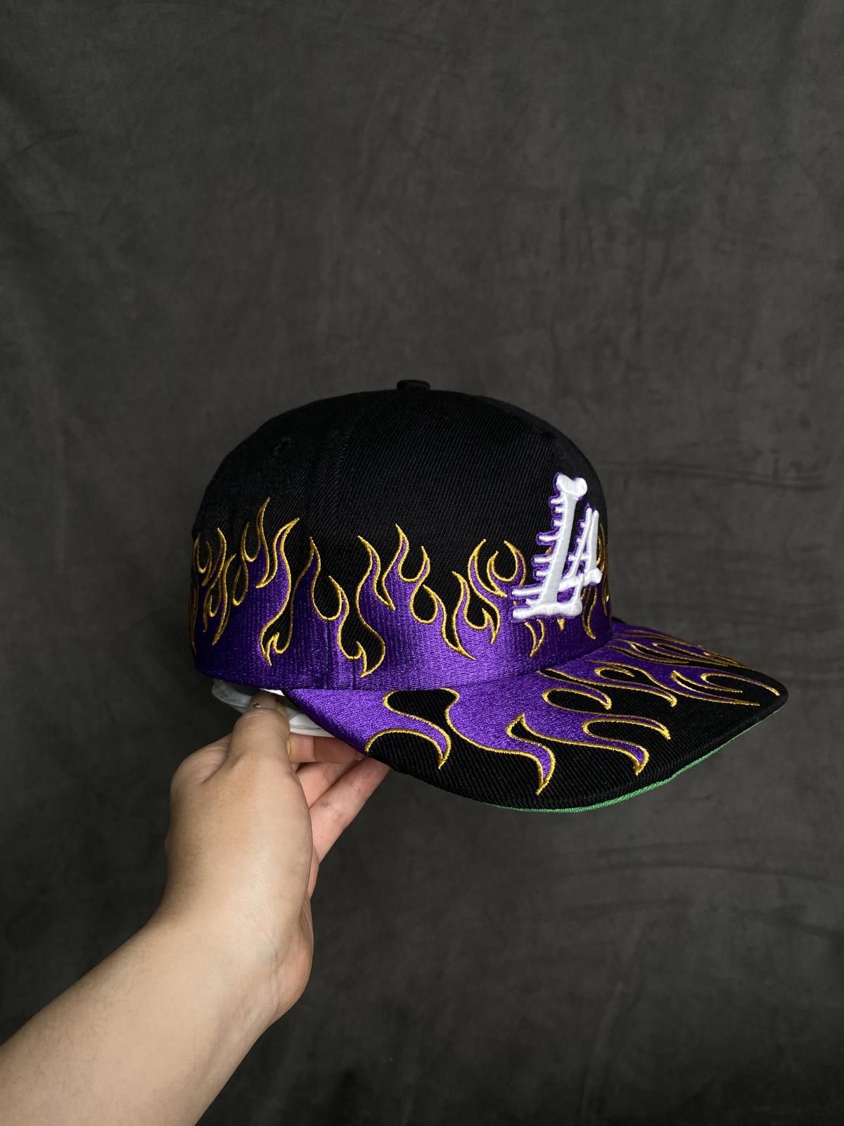 Japanese Brand Kill The Hype LA Lakers Purple Gold Flames Snapback Hat Size ONE SIZE - 7 Thumbnail