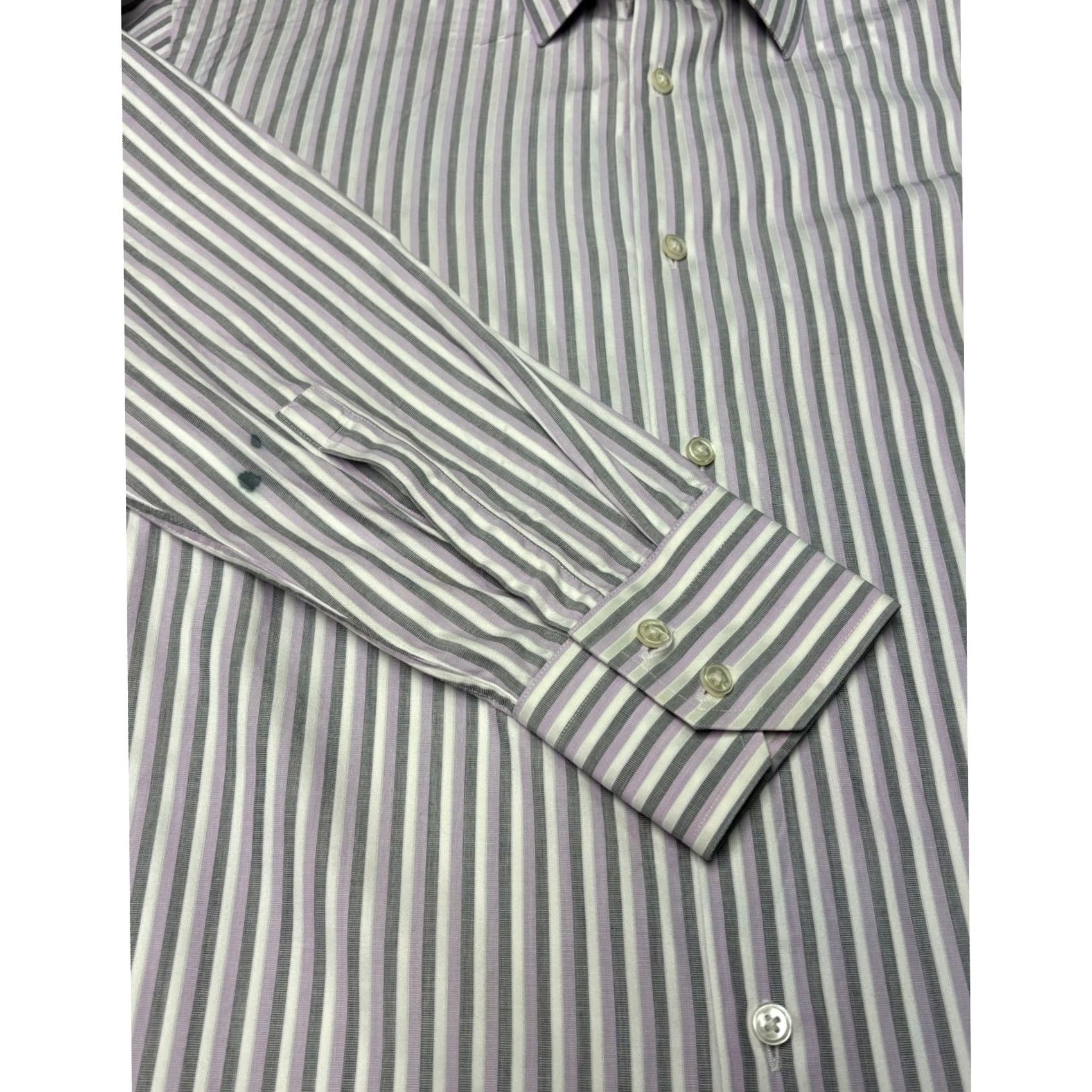 Hugo Boss BOSS Hugo Boss Dress Shirt Striped Regular Fit 16.5 42 Purple Men 100% Cotton Italian Fabric Long Sleeve Button Down Shirt Size 46R - 3 Thumbnail