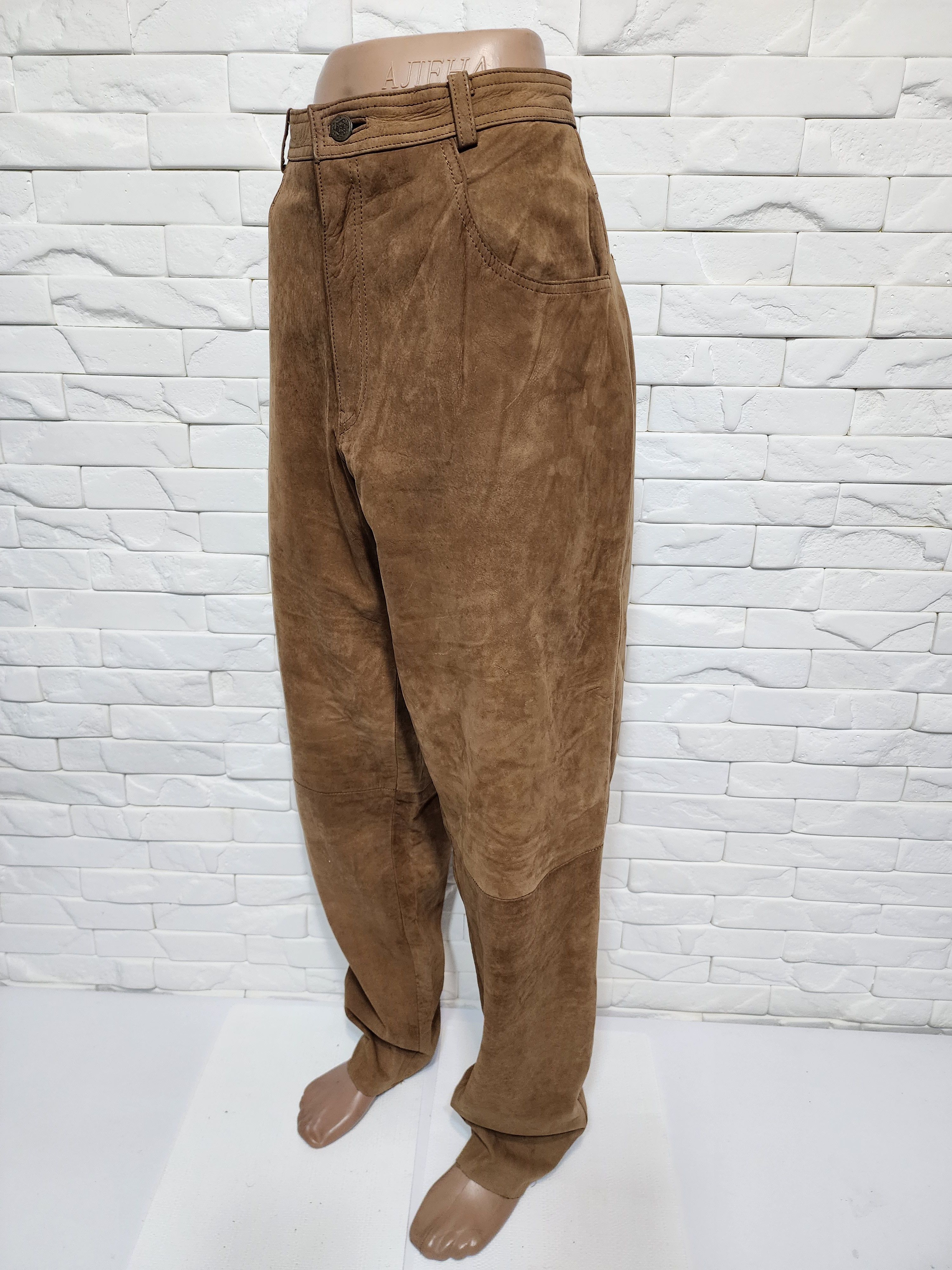 Genuine Leather Brown Men's Nubuck Leather Pants Size US 31 - 2 Thumbnail