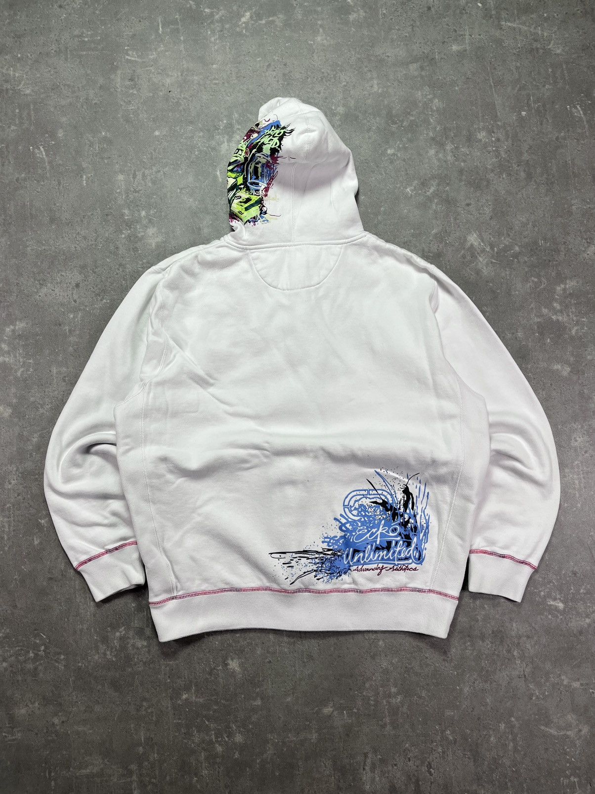 Ecko Unltd. 00s Ecko Unlimited Painted Logo Baggy Zip Hoodie XL White Size US XXL / EU 58 / 5 - 2 Thumbnail
