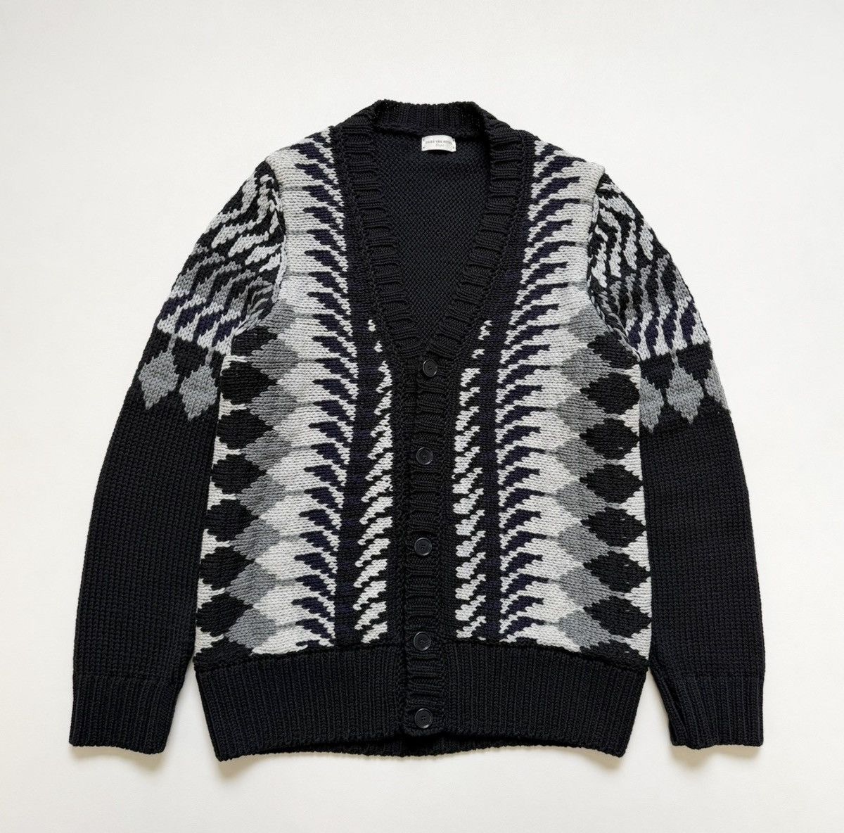Dries Van Noten ‘Abstract Patterned’ Black Wool Cardigan Size US M / EU 48-50 / 2 - 1 Thumbnail