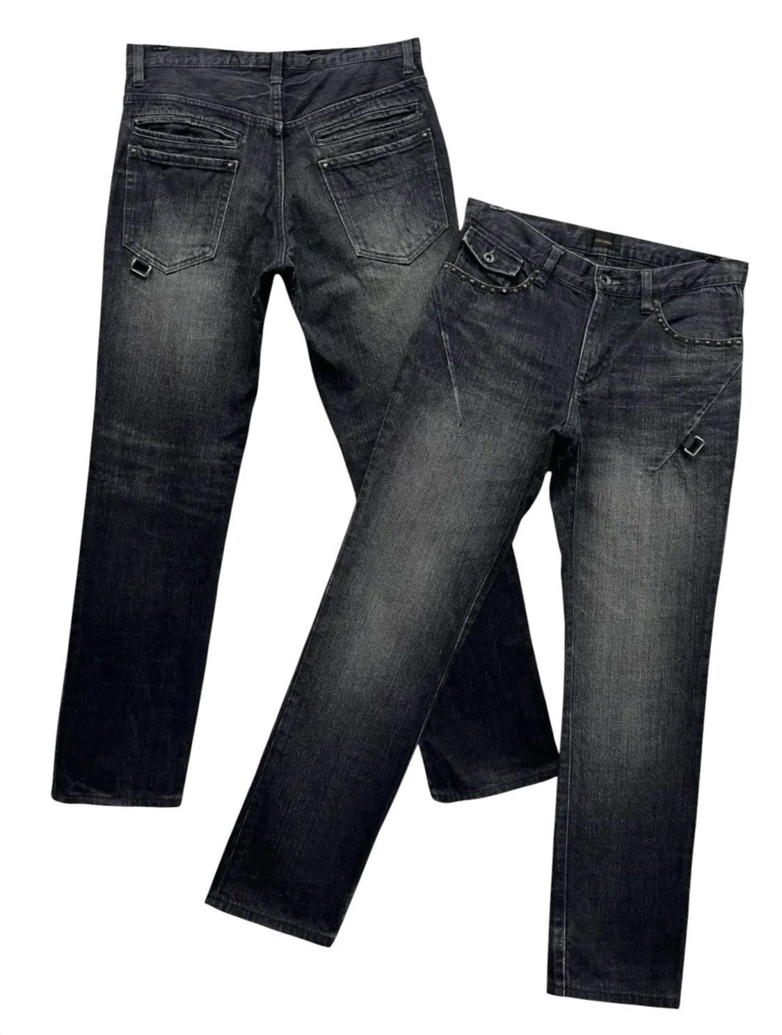 Issey Miyake FYE🔥Vintage TETE HOMME Studded Hook Slim Fit Black Denim Size US 29 - 1 Thumbnail
