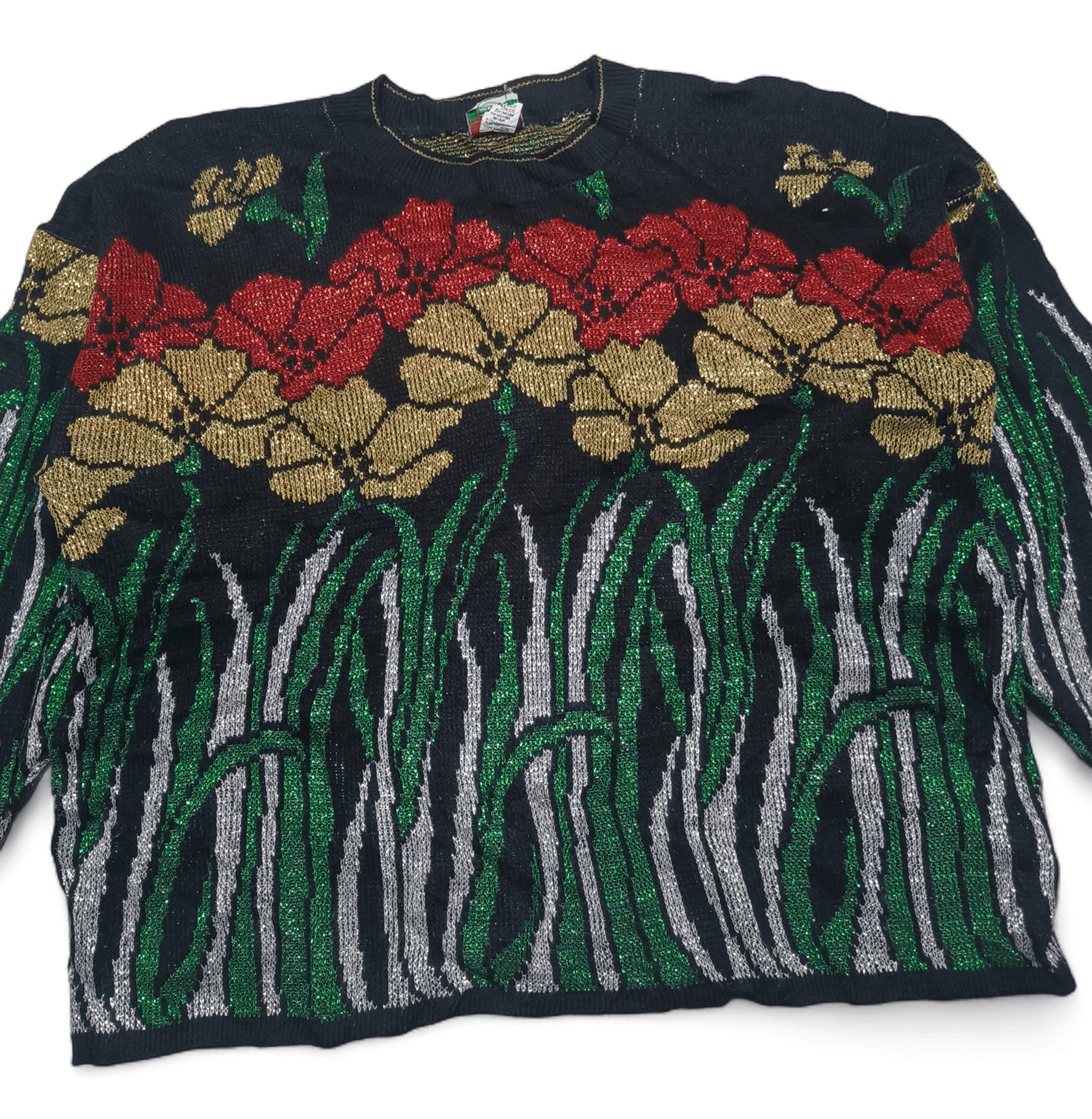 Other Vintage NUT CRACKER Floral Motifs Knit Bling Sparkle Sweater Size ONE SIZE - 2 Thumbnail
