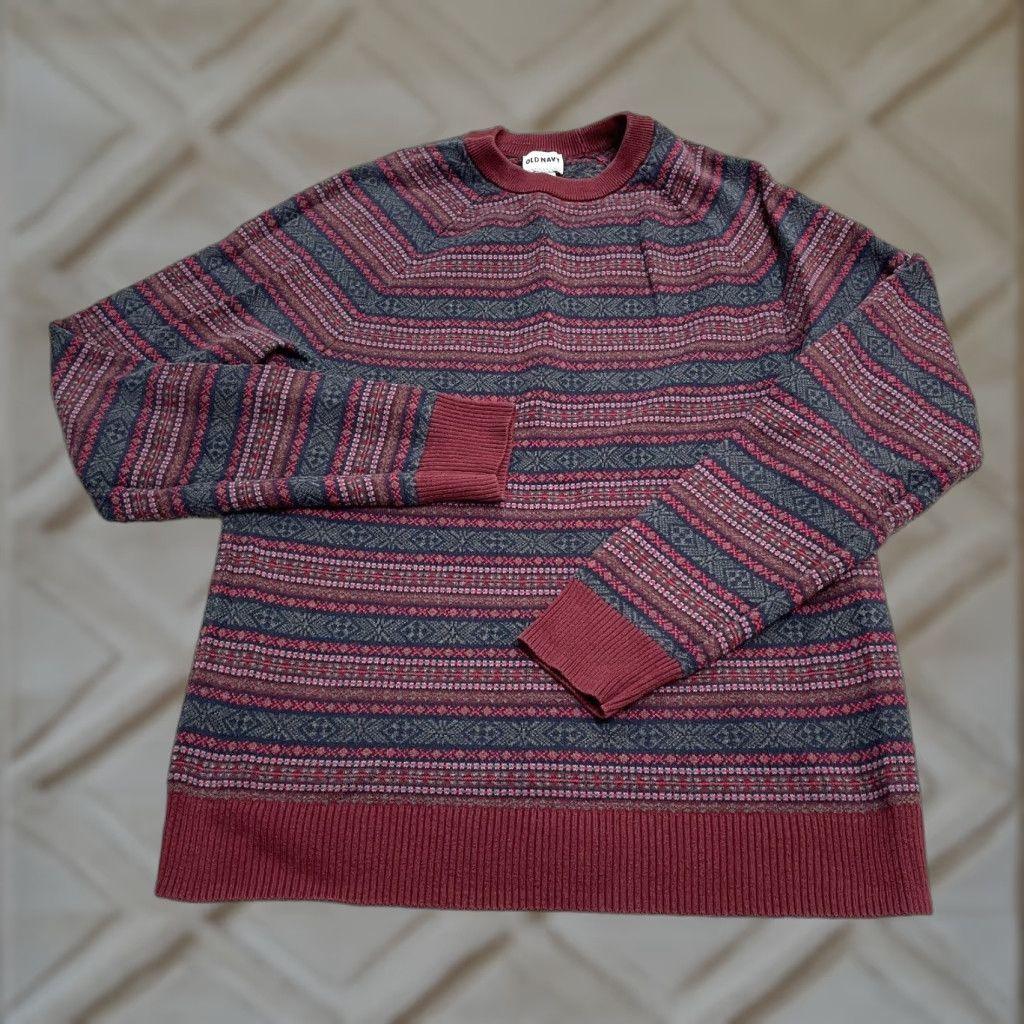 Old Navy VINTAGE Old Navy Pullover Sweatshirt Shirt Mens Medium Red Argyle Diamond Crew Neck Holiday Mens Size M / US 6-8 / IT 42-44 - 1 Thumbnail