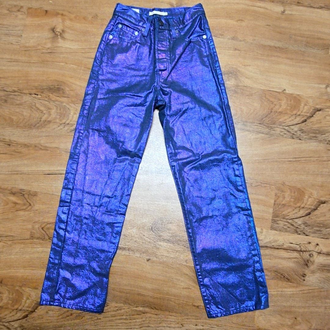 Levi's Levi's Ribcage Straight Ankle Metallic Purple Jeans 24 Size 24" / US 00 / IT 34 - 6 Thumbnail
