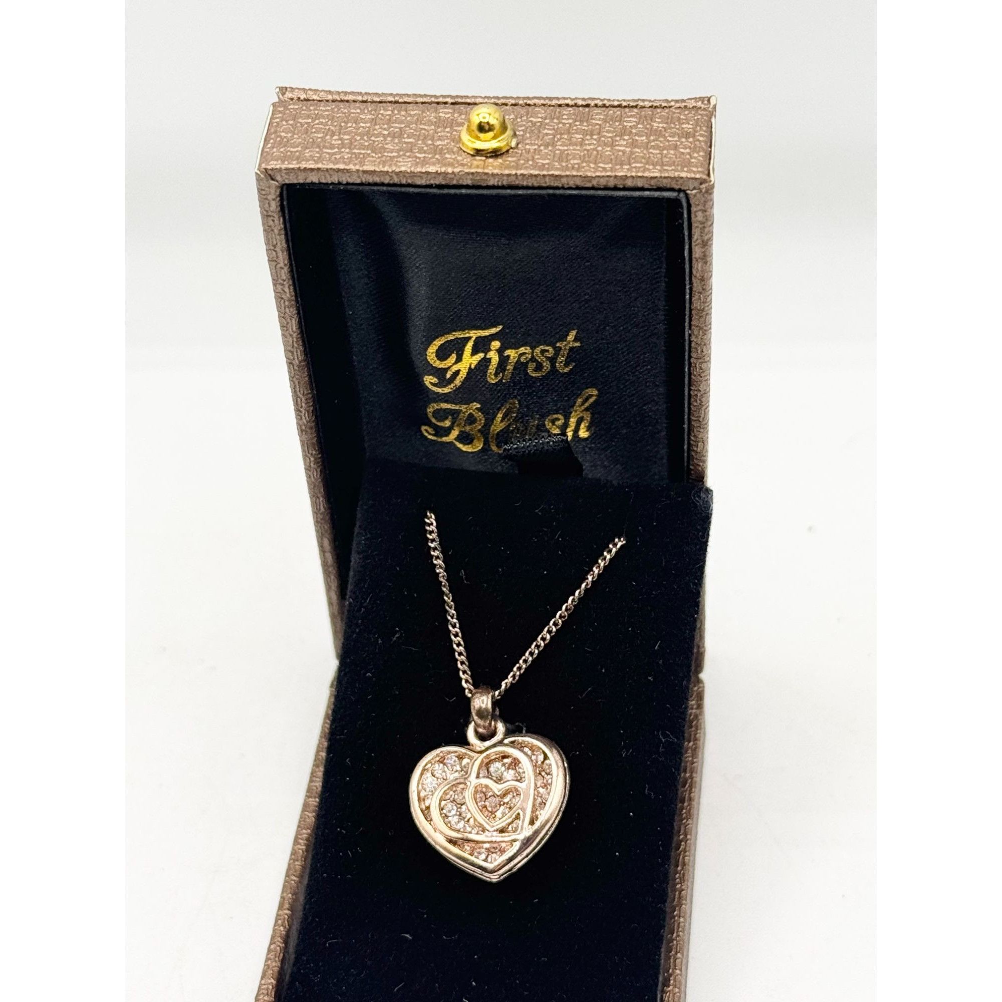 Vintage NOS First Blush Rose Gold Rhinestone Heart Necklace Size ONE SIZE - 1 Thumbnail