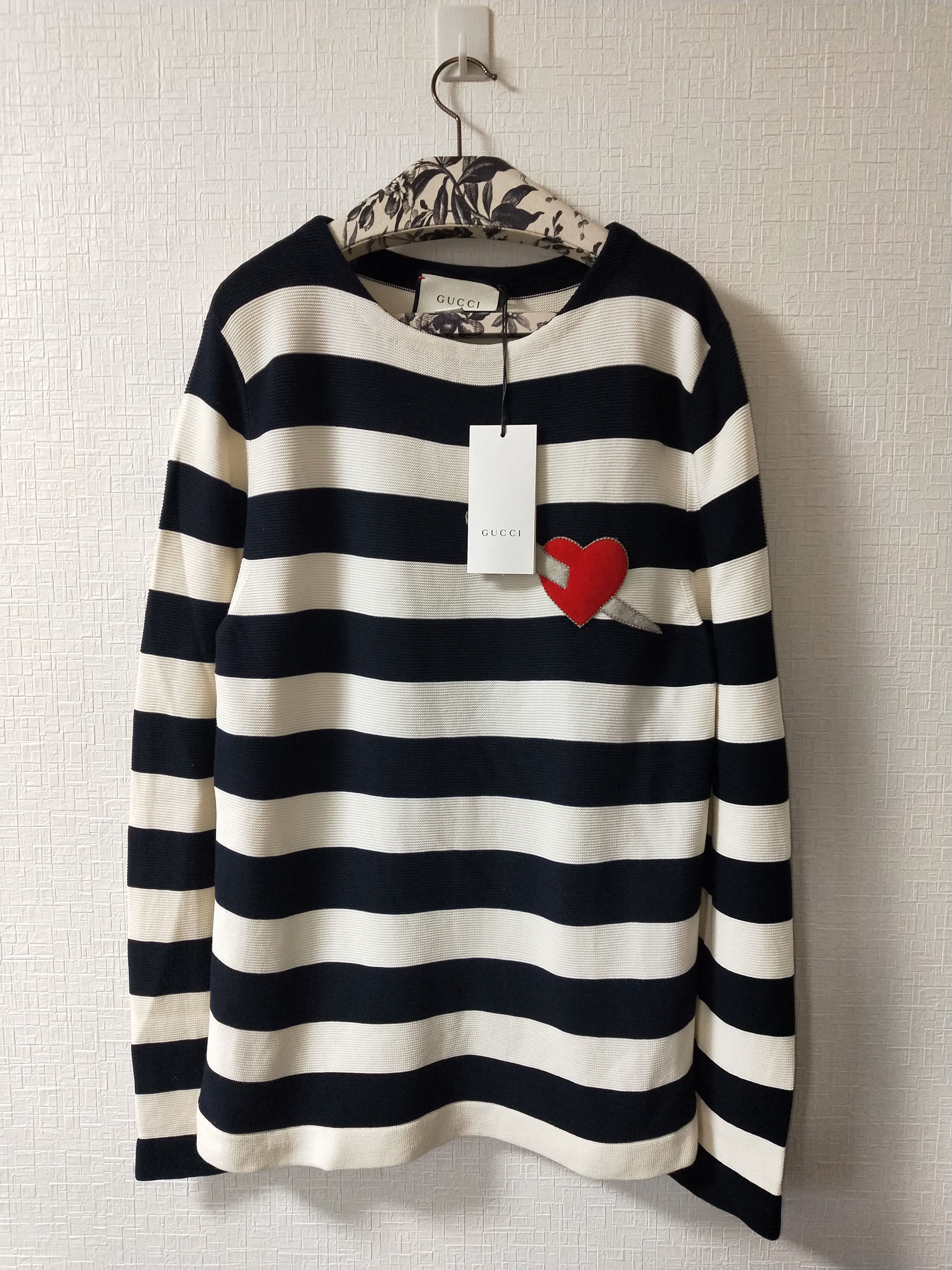 image of Gucci Heart Dagger Appliqué Stripe Sweatshirt, Men's (Size Small)