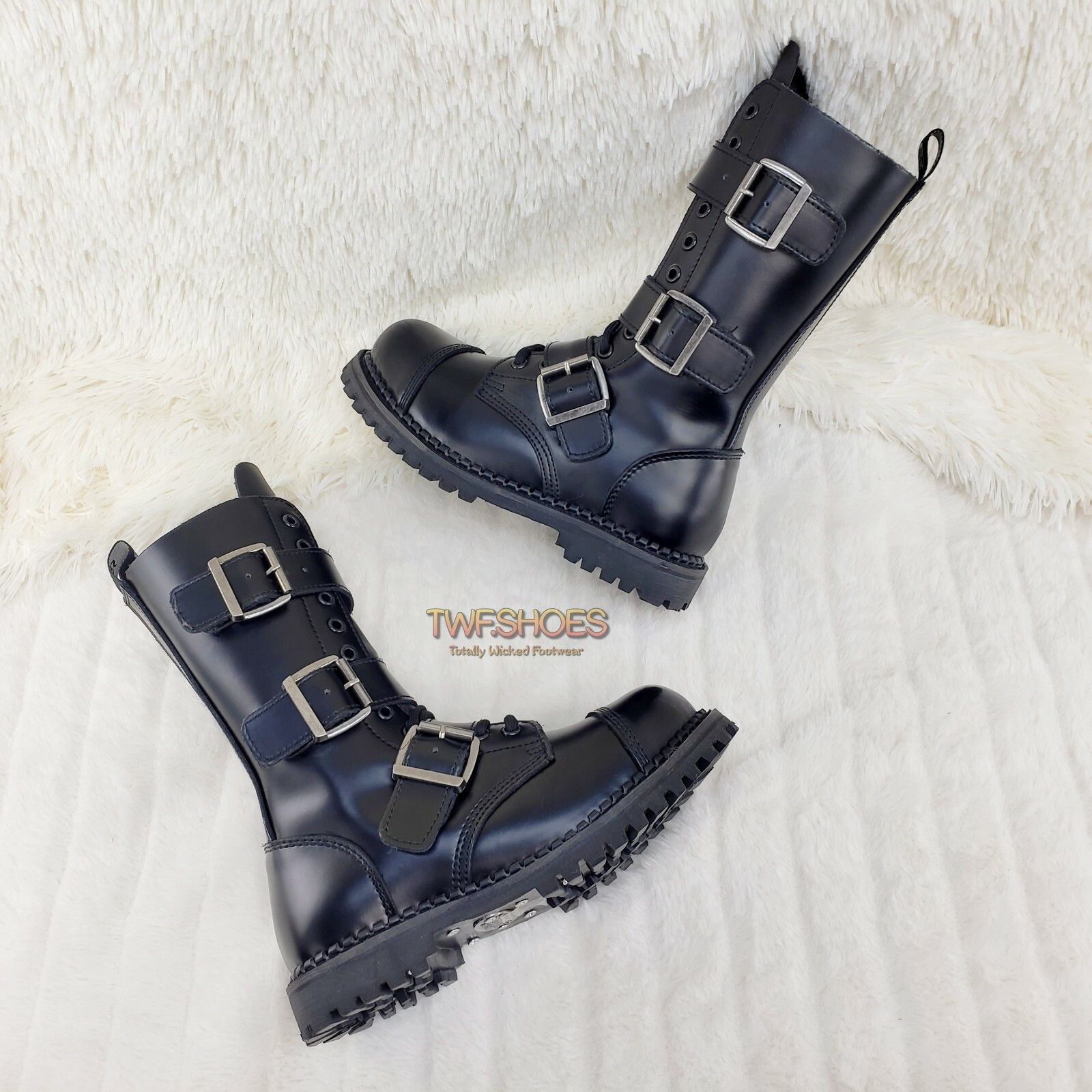 Demonia Cult DEMONIA Riot 12 Goth Combat Biker Steel Toe Ankle Boots Blac Size US 5 / EU 37 - 3 Thumbnail