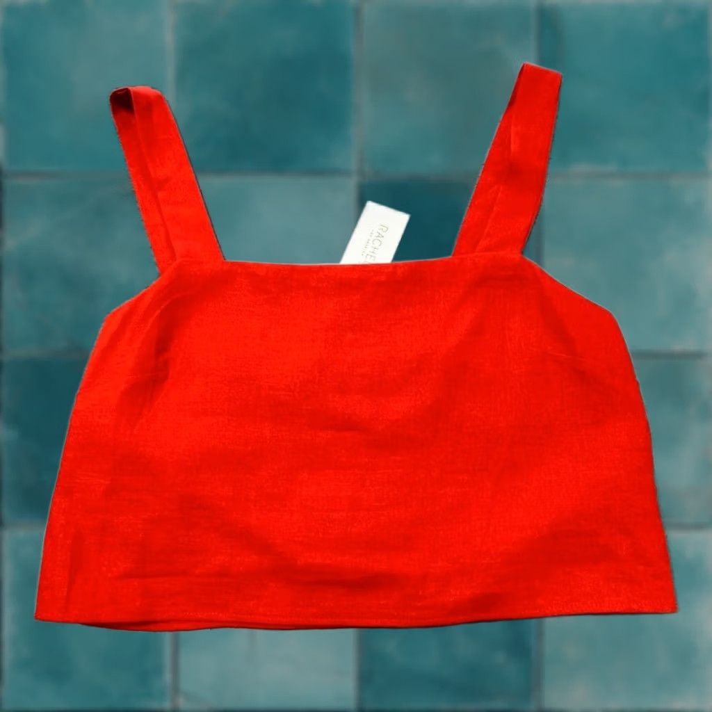 Rachel Zoe VINTAGE? No. NWT Rachel Zoe Red Womens Small Button Wide Strap Linen Summer Cruise Crop Top Size S / US 4 / IT 40 - 1 Thumbnail