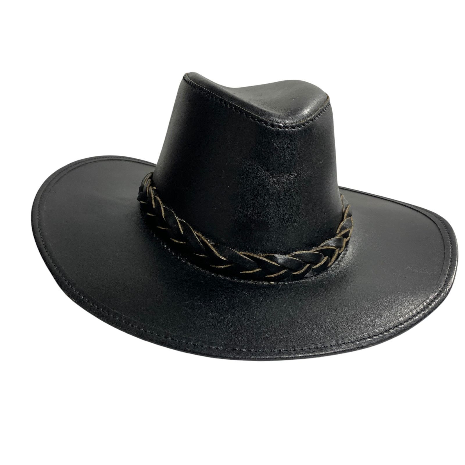 Vintage Vintage Head N Home Black Leather Braided Band Hat Size ONE SIZE - 3 Thumbnail