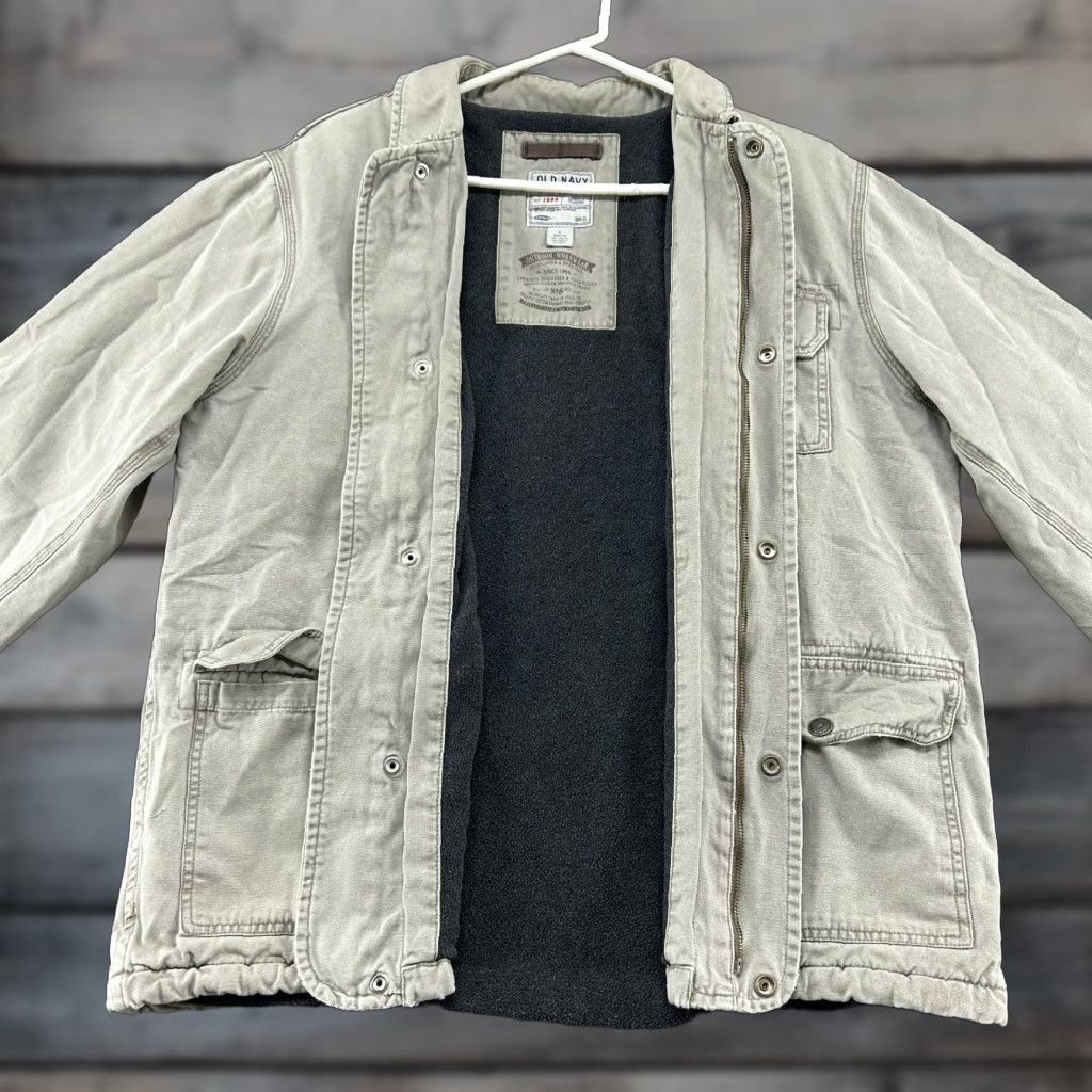 Old Navy VINTAGE Old Navy Jacket Mens L Beige Canvas Chore Barn Fleece Lined Workwear 90s Military Jacket Mens L Regular Gray Size US L / EU 52-54 / 3 - 1 Thumbnail
