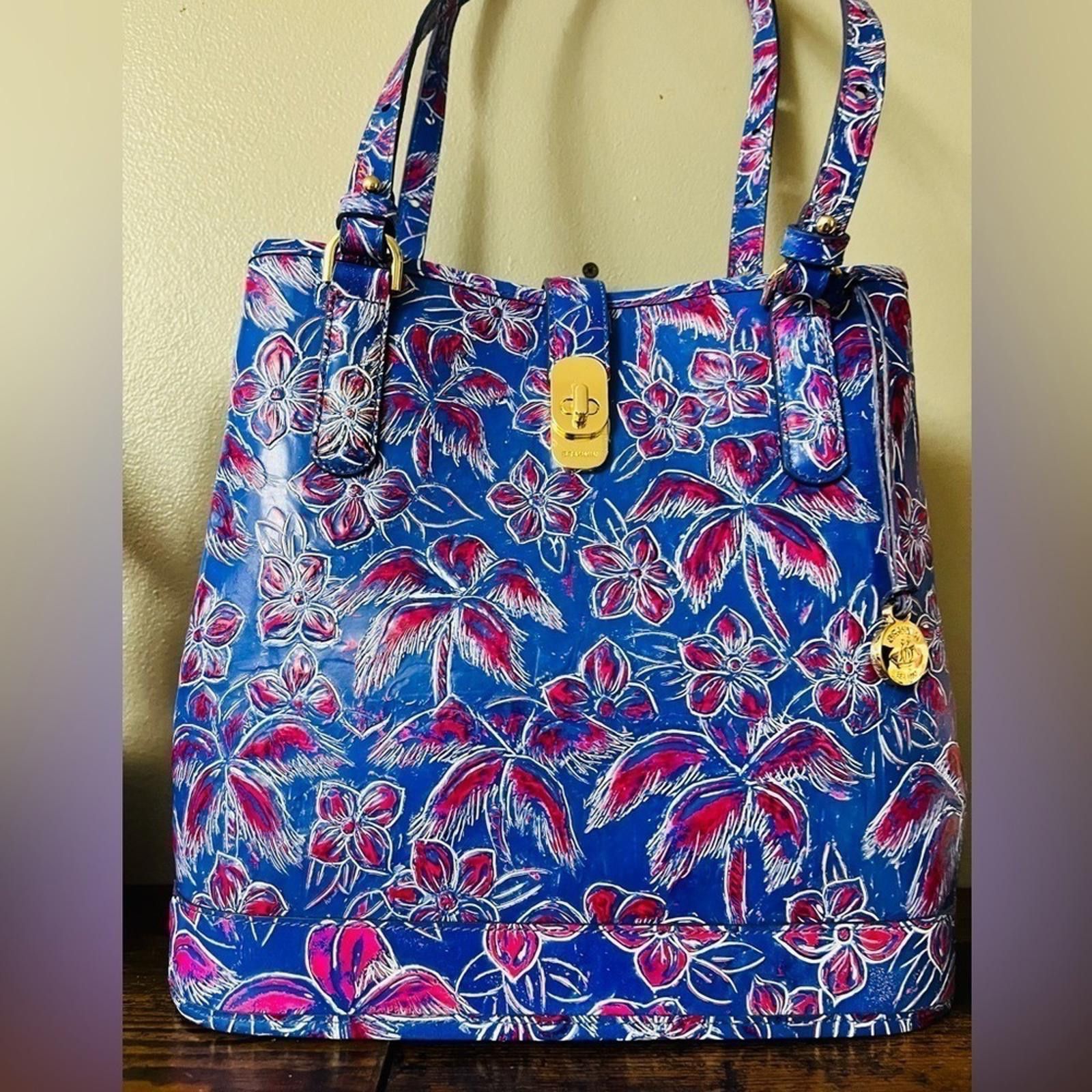 Brahmin Giora Vista Blue Torrone Floral Shoulder Bag NWT
