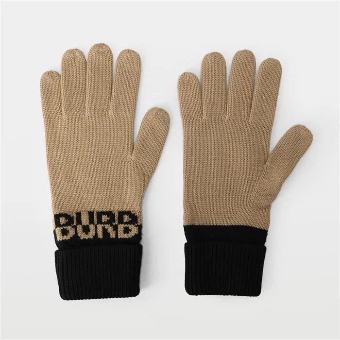 Burberry o1w1db10126 Size: M / BB Logo Wool Knit Gloves Beige/Black Size ONE SIZE - 1 Thumbnail