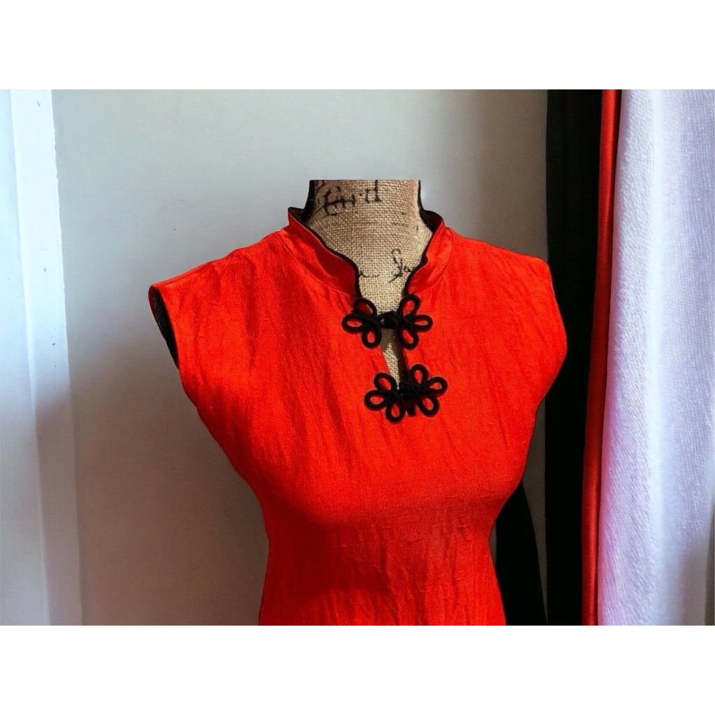 Handmade Vintage 1950s Red Cheongsam Dress-Handmade-Silk-Small-Side Size S / US 4 / IT 40 - 3 Thumbnail