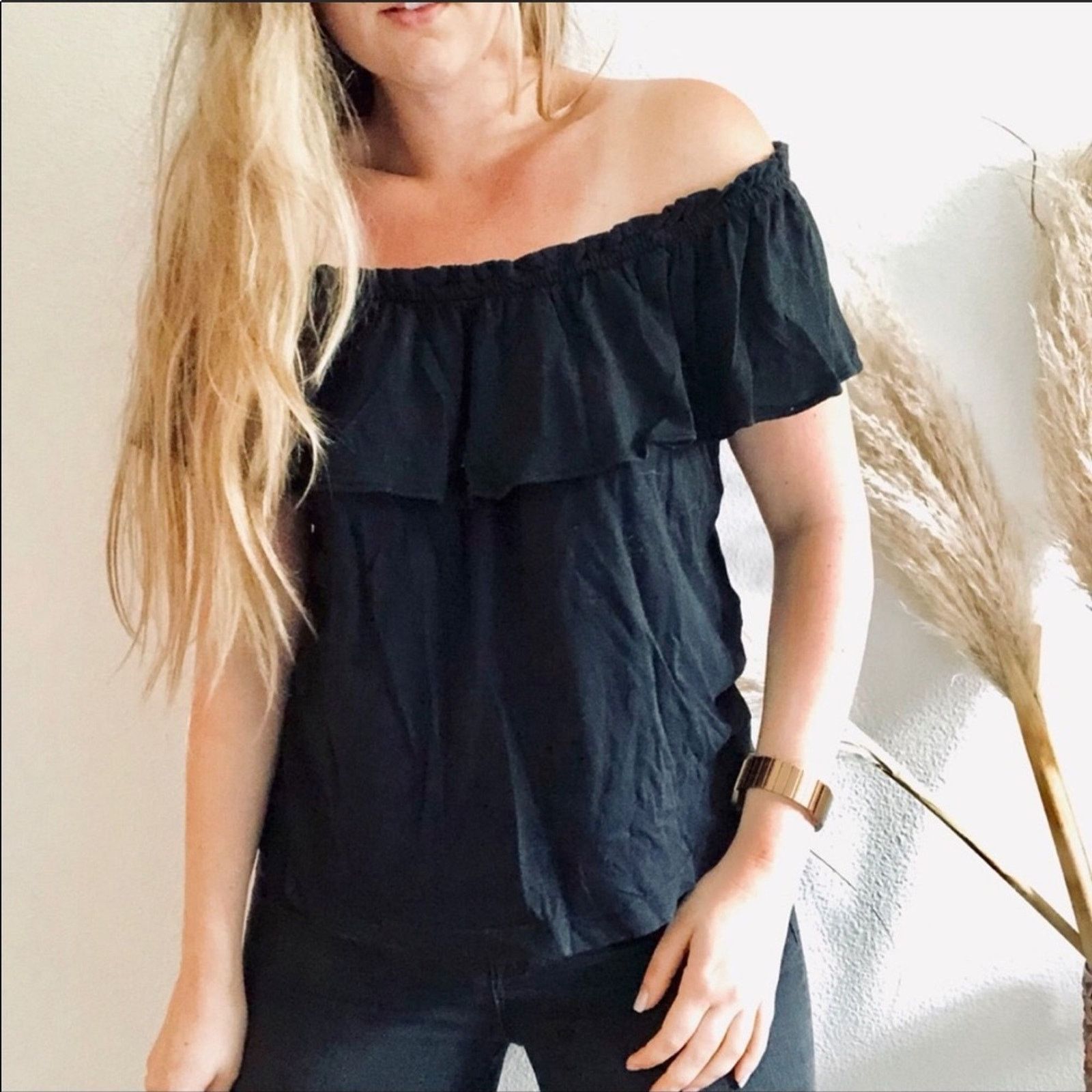 Current/Elliot NEW Current/Elliott Black Ruffle Swing Top Blouse Tee Shirt Size M / US 6-8 / IT 42-44 - 2 Thumbnail