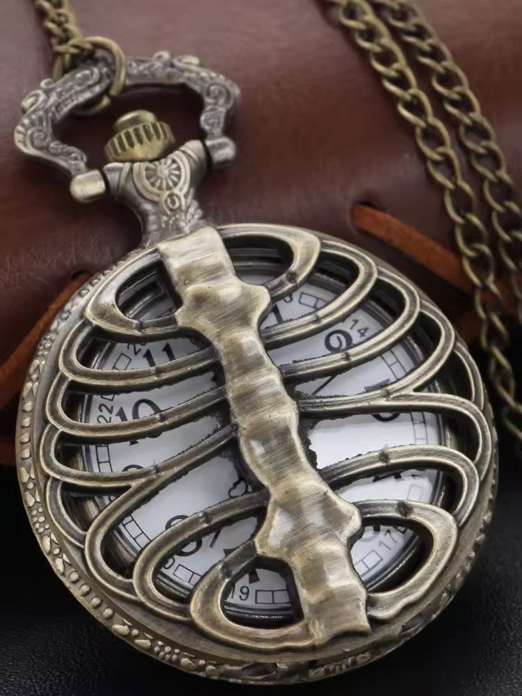 Jewelry Hollow Ribbed Shape Quartz Pocket Watch in Brown, Men's