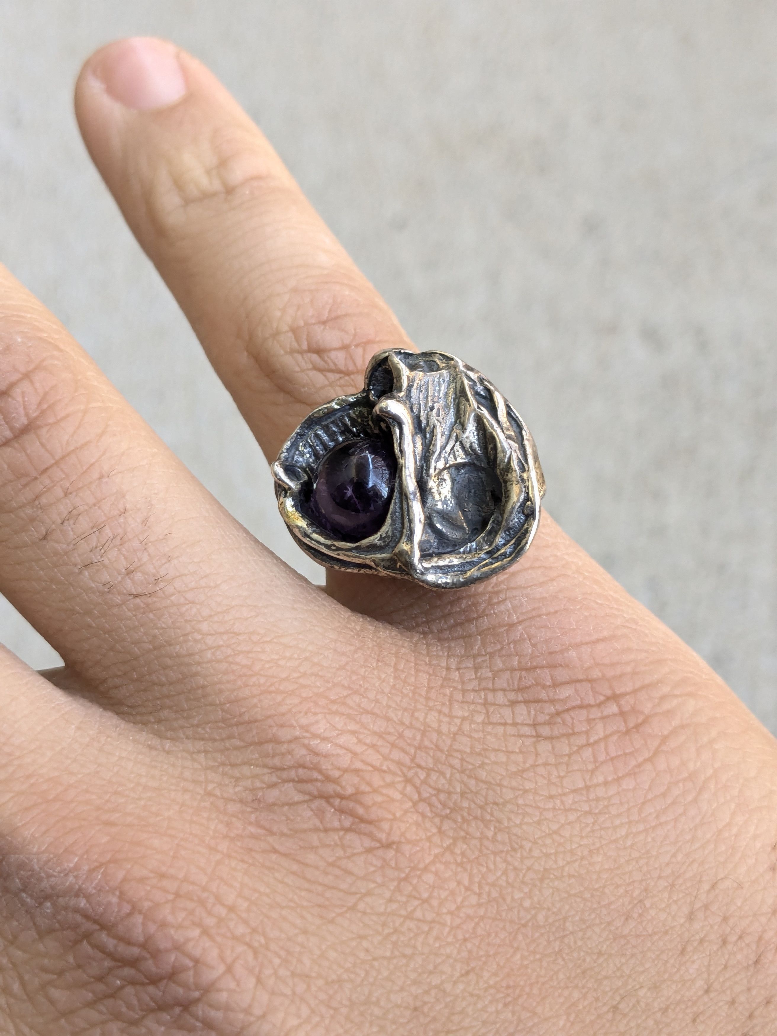 Jewelry × Vintage Vintage Sterling Silver Ring Purple Amethyst 6.5 Brutalist Size ONE SIZE - 12 Thumbnail