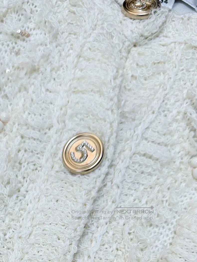 Chanel Chanel 21S beige white tassel beaded knitted cardigan jack Size XXS / US 00 / IT 34 - 4 Thumbnail