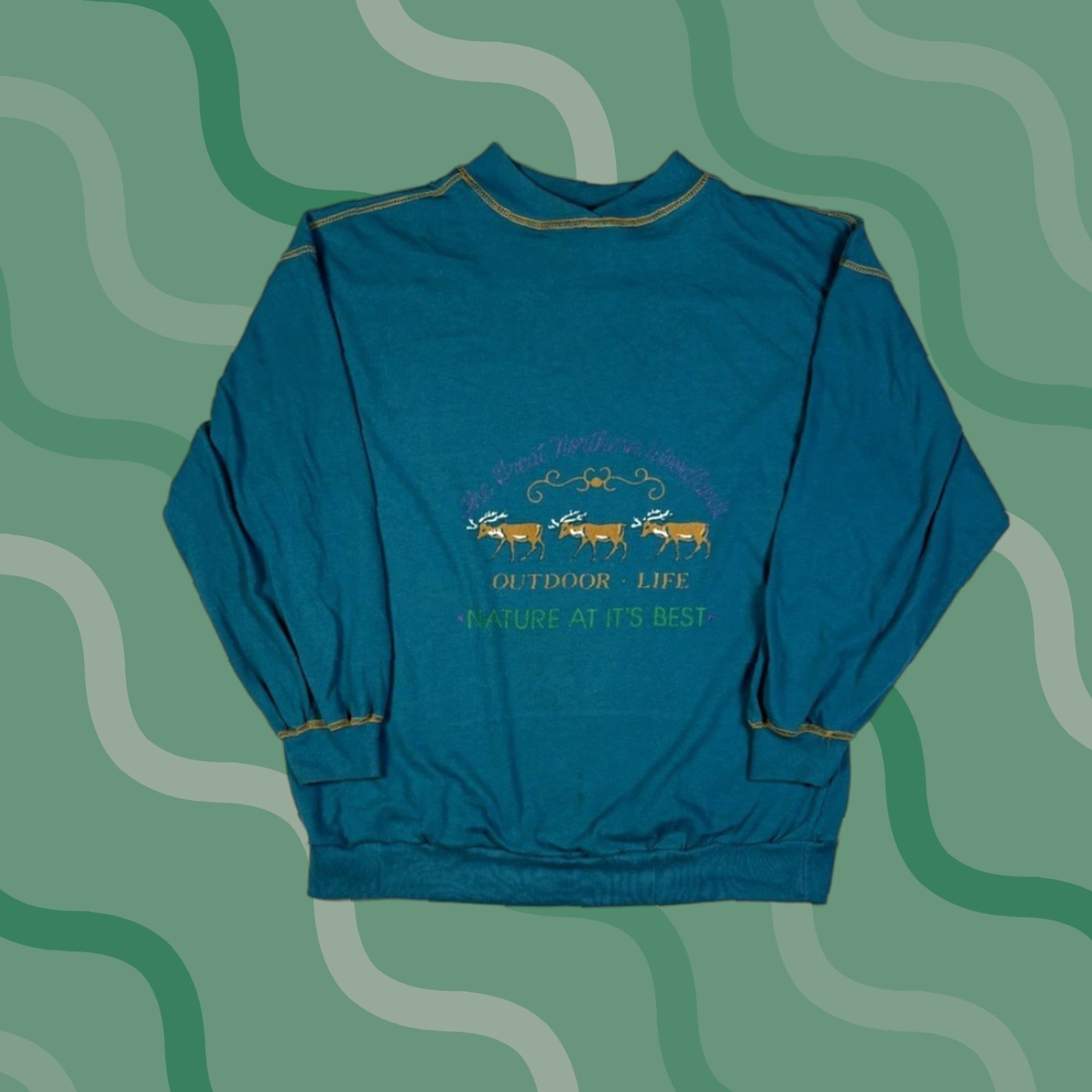 Vintage VINTAGE 90s Outdoors Nature Long sleeve Graphic T-Shirt Gatino M Blue Cotton Men Crew Neck Shirt Pants? Wait. Size US M / EU 48-50 / 2 - 1 Thumbnail