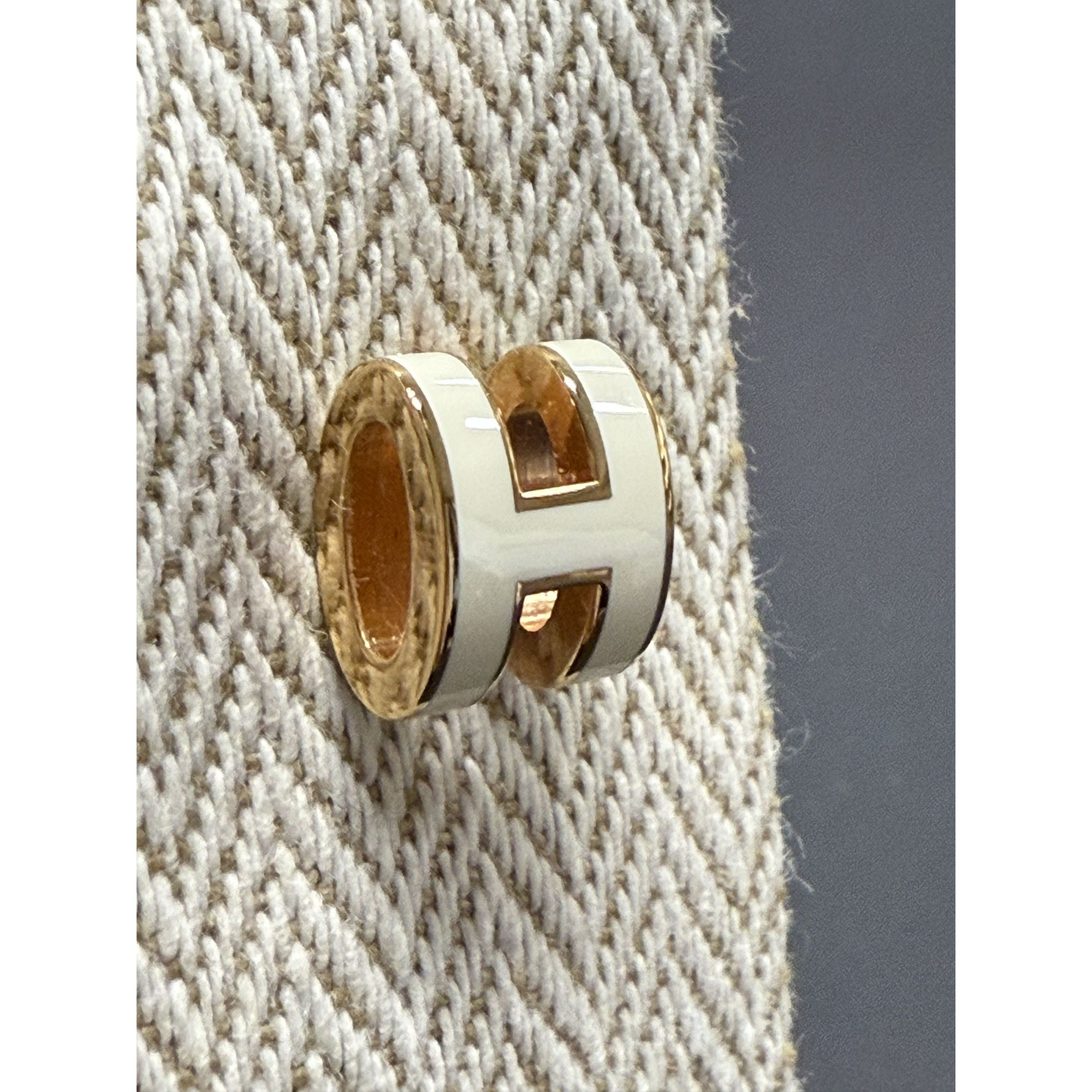 Hermes Hermès H Mini Hoop Earrings Gold & White Enamel With Drawstr Size ONE SIZE - 9 Thumbnail