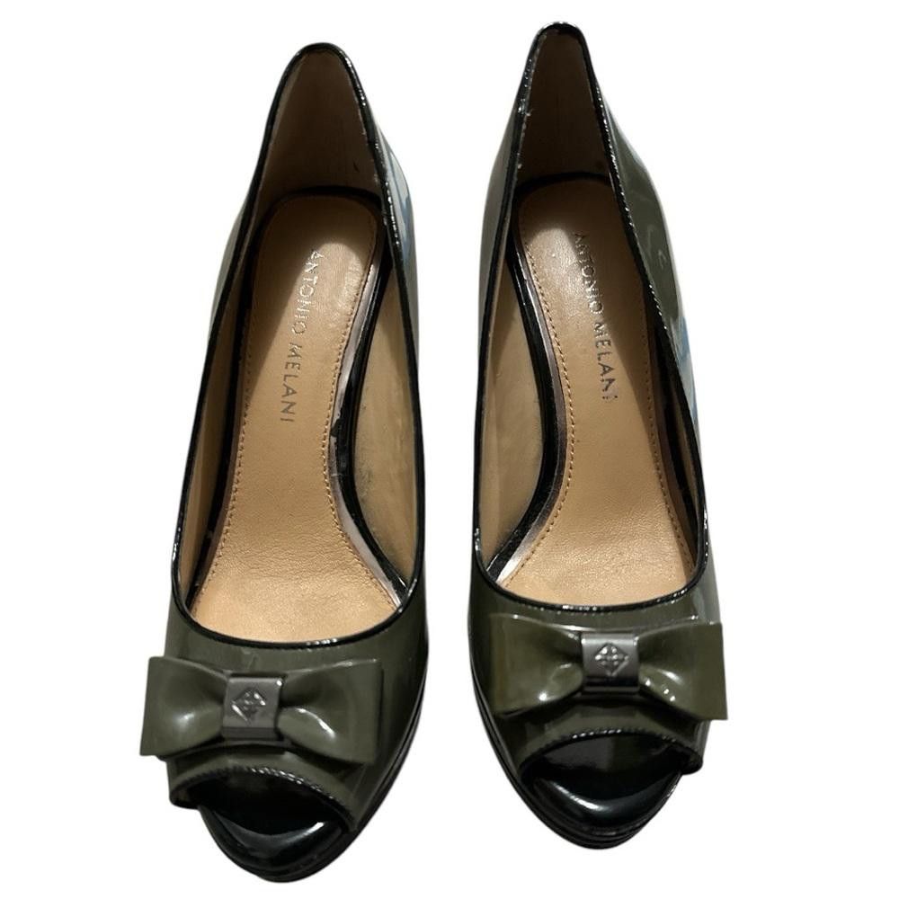 Designer Antonio Melani Women's Leather Bow Slip On Peep Toe Pumps. Size US 6 / IT 36 - 5 Thumbnail