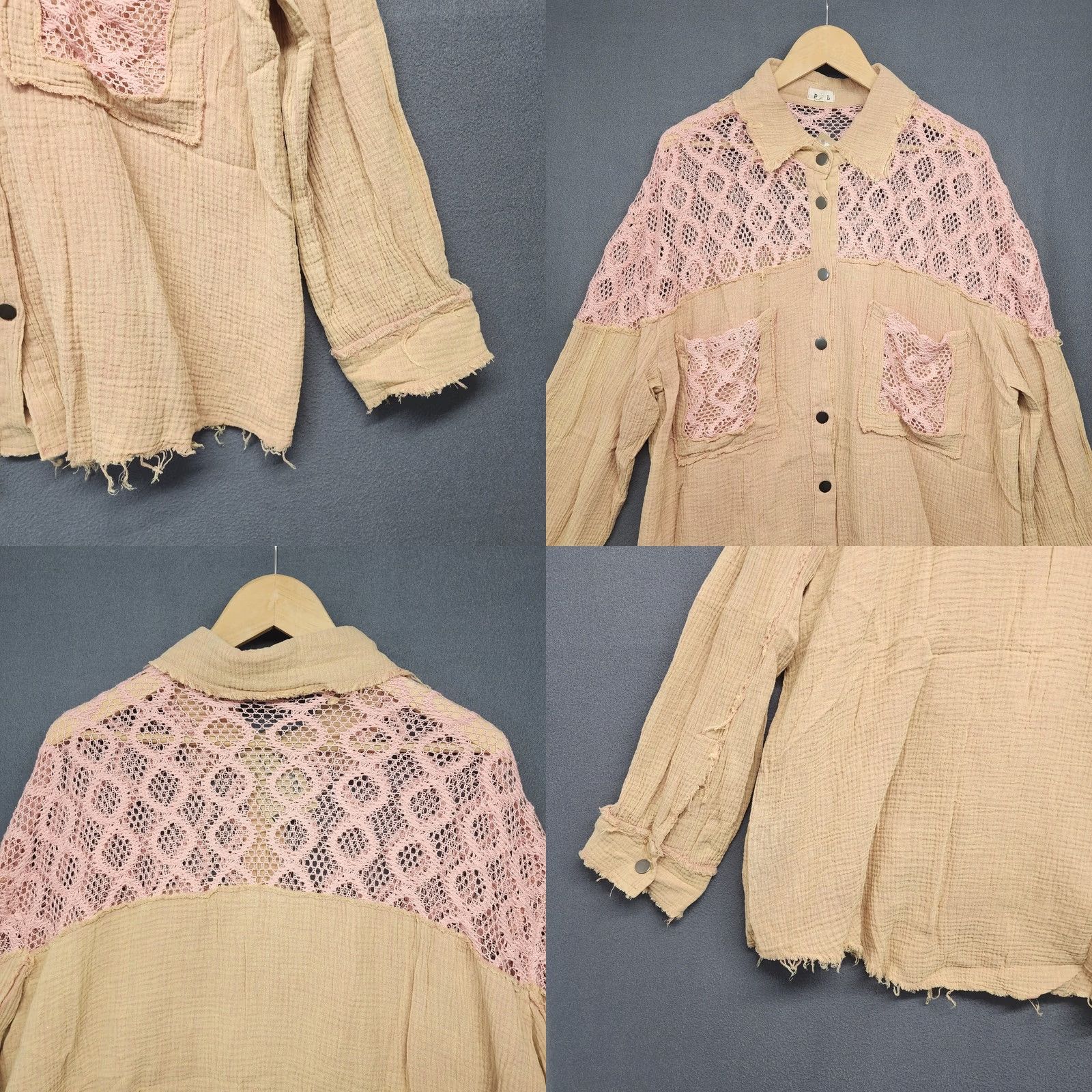 Vintage VINTAGE POL Top Womens Large Dried Peach Shirt Long Sleeve Button Up Pockets Lace Blouse Size L / US 10 / IT 46 - 9 Thumbnail