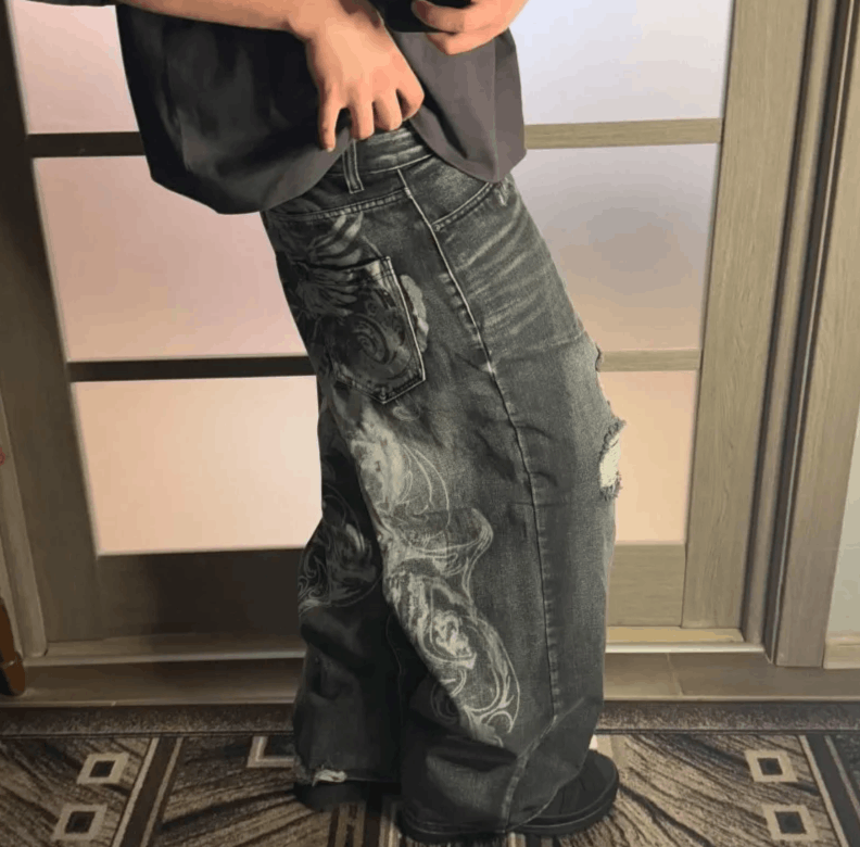 Japanese Brand Oversized Pattern Printing Old Baggy Jeans Size US 36 / EU 52 - 4 Thumbnail