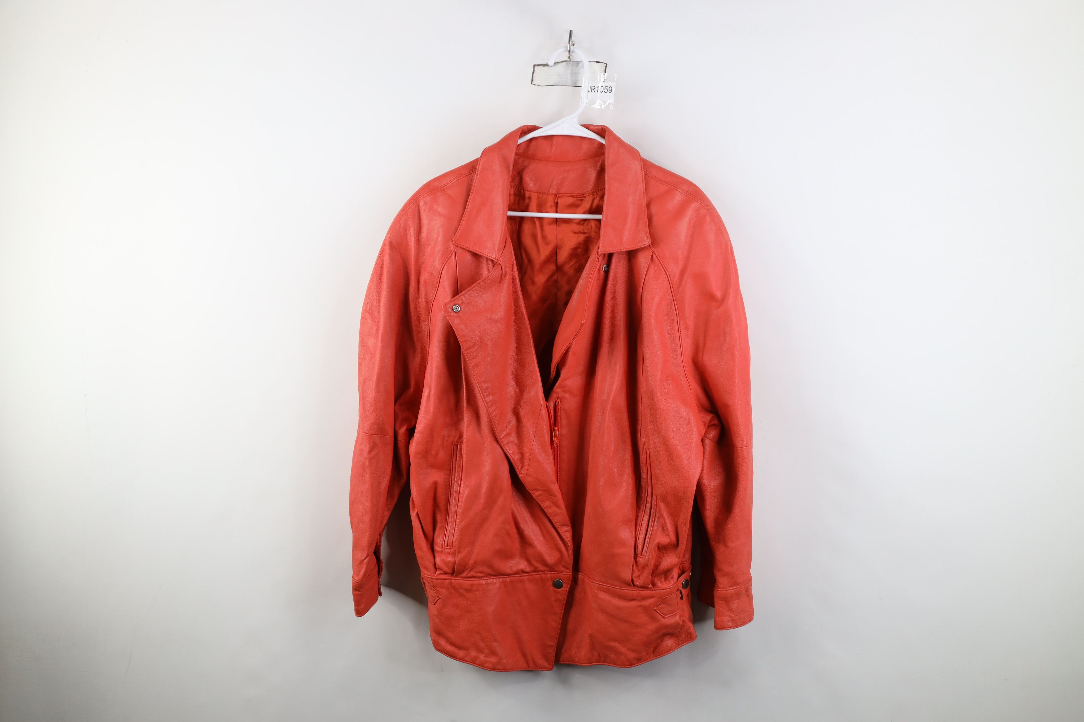 Vintage Vintage 80s Mid Mod Soft Leather Button Back Jacket Coral Size L / US 10 / IT 46 - 1 Thumbnail