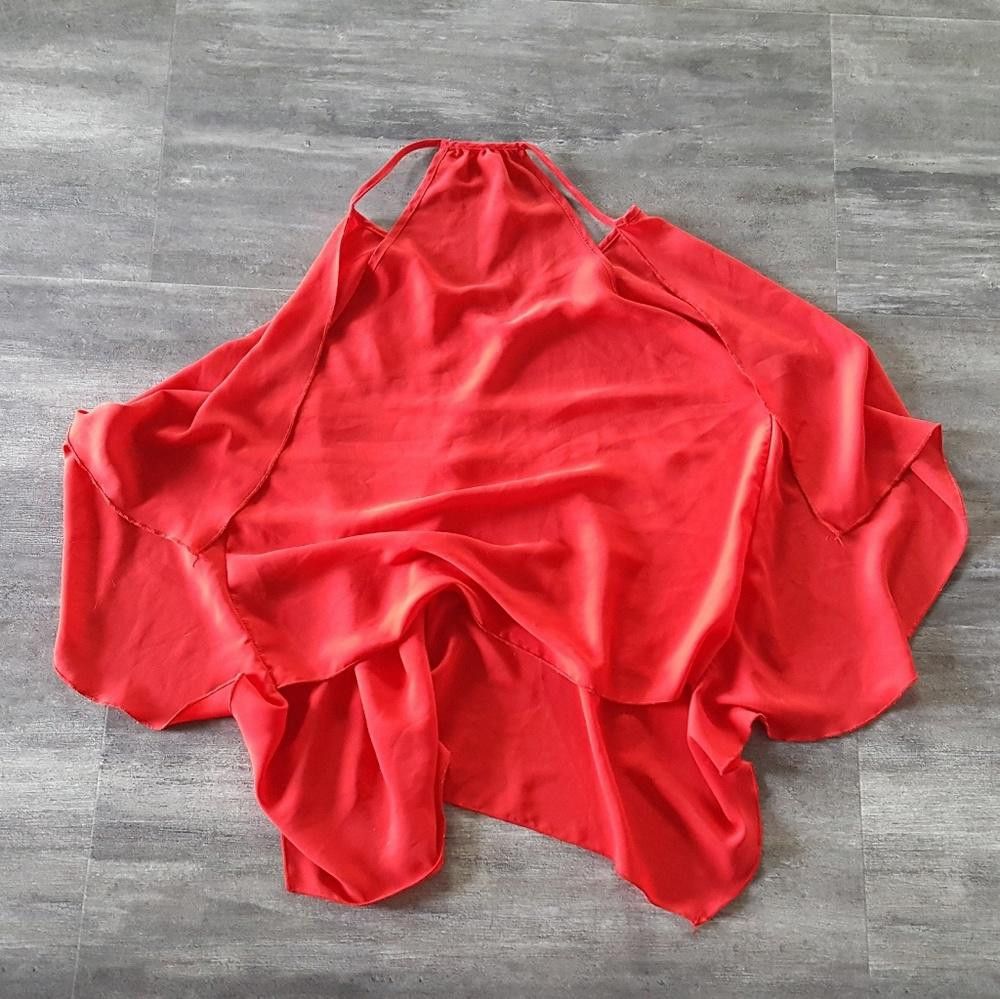 Designer Red Classic Dressy Draped Blouse Size M / US 6-8 / IT 42-44 - 2 Thumbnail