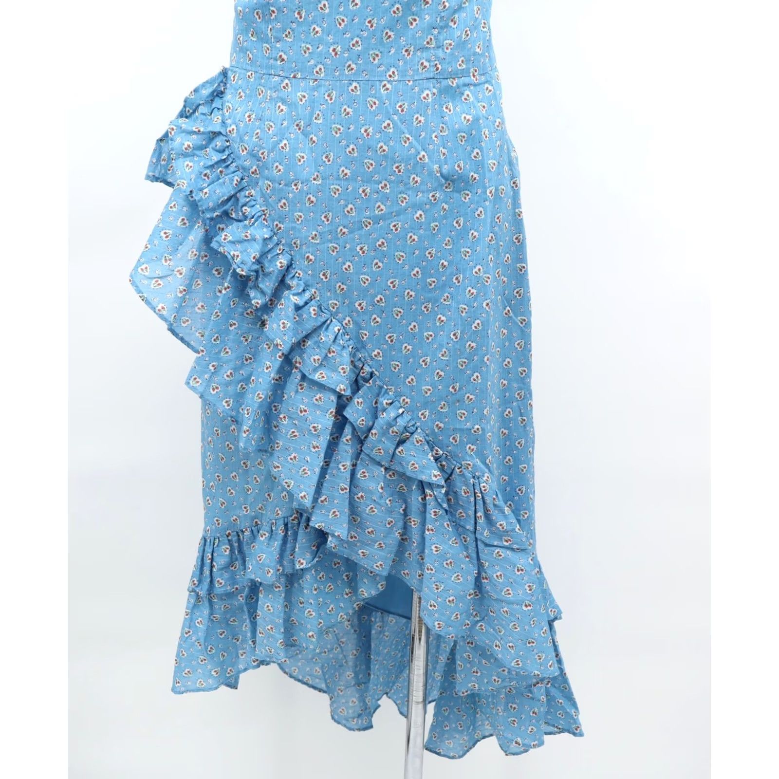 LoveShackFancy LoveShackFancy Women's Maya Wrap Dress Ruffle Uneven Hem Blue Sz 2 Midi V-Neck Floral Party/Cocktail 100% Cotton Machine Washable Size XS / US 0-2 / IT 36-38 - 5 Thumbnail