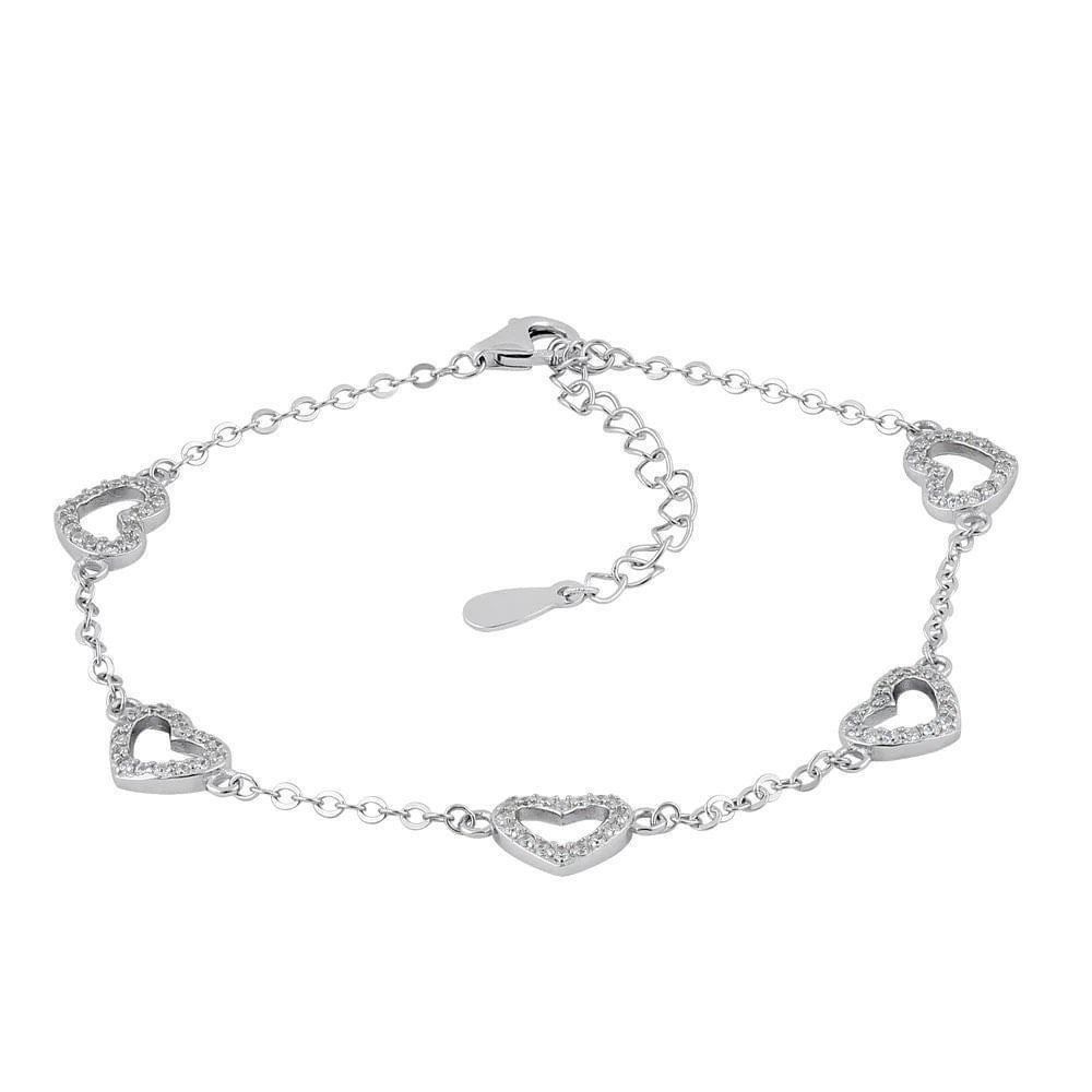 Other Sterling Silver Clear CZ Heart Charm Bracelet Size ONE SIZE - 3 Thumbnail