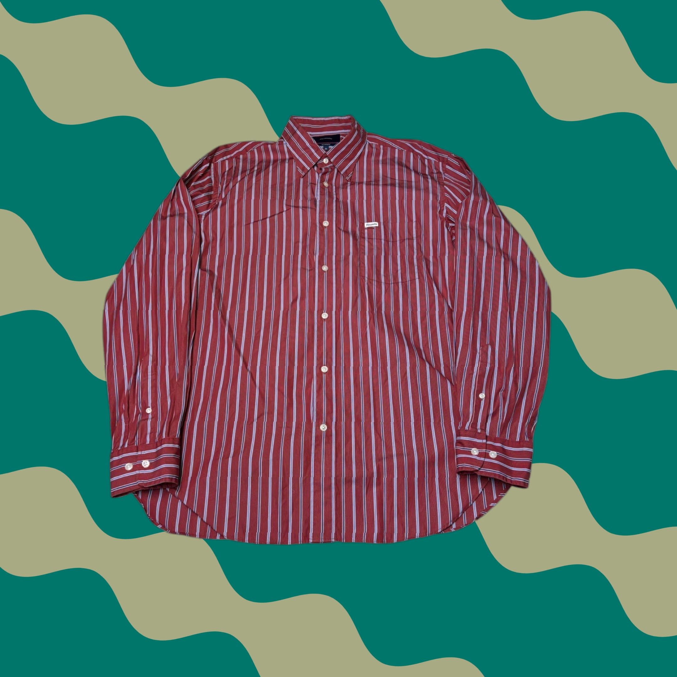 Faconnable Faconnable Classique Button-Down Shirt Mens XL Striped Burgundy Red Blue White Pattern Classic 50in Chest Vintage No Size US XL / EU 56 / 4 - 1 Thumbnail