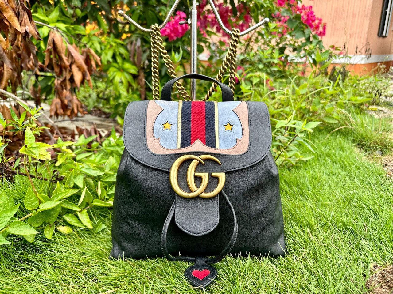 Gucci Authentic Gucci Leather GG Marmont Web Flap Chain Backpack Size ONE SIZE - 4 Thumbnail