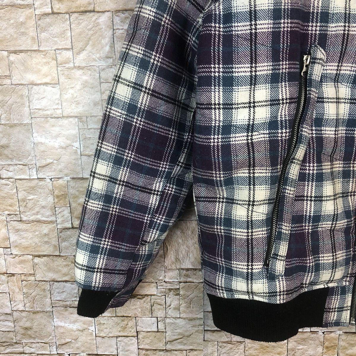 Japanese Brand Amp By Manydope Purpel Checked Purple Bomber Jacket #A15 Size M / US 6-8 / IT 42-44 - 4 Thumbnail