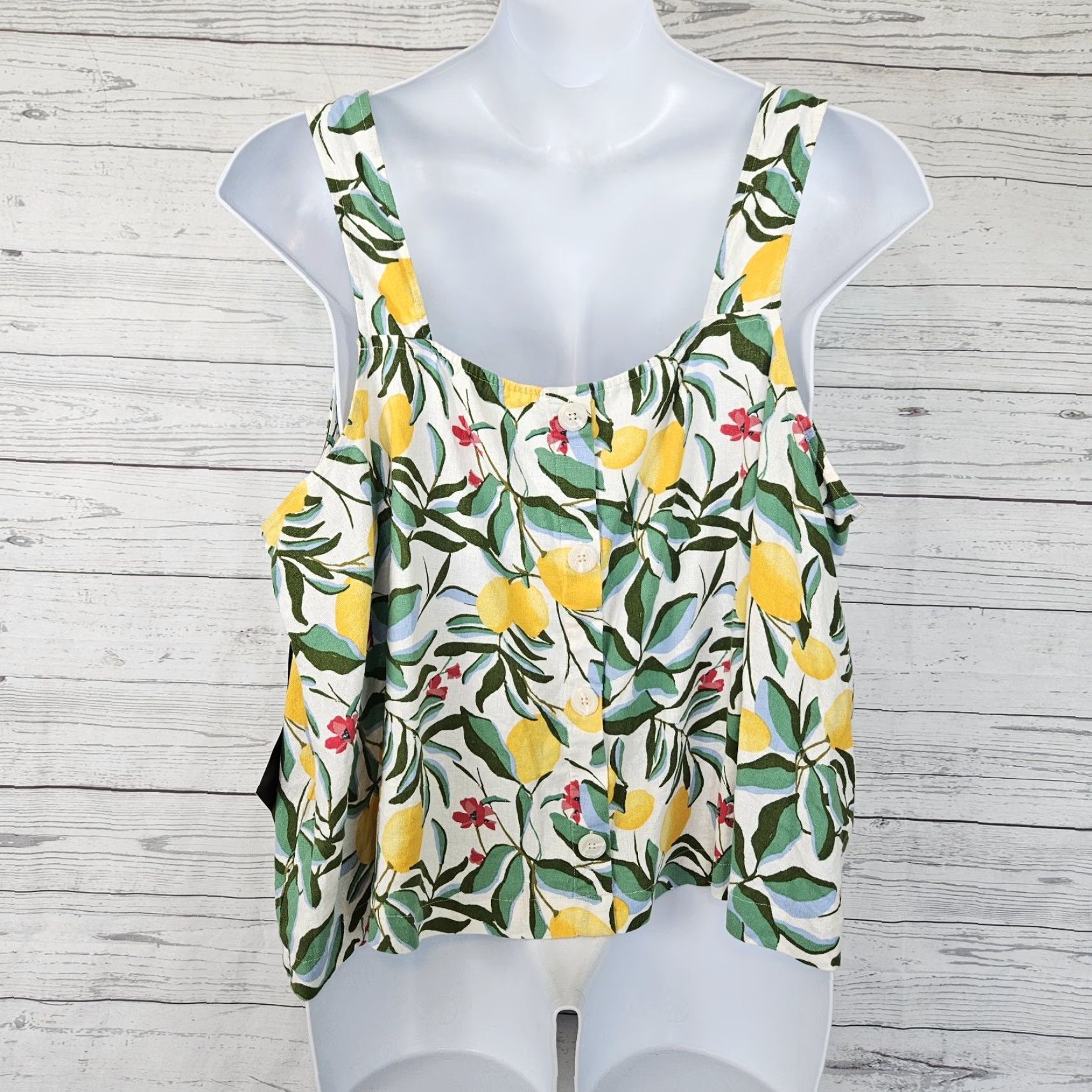 Vintage Ava & Viv Tank Top Womens 3X Yellow Linen Blend Rayon Print Size XXL / US 16-18 / IT 52-54 - 3 Thumbnail