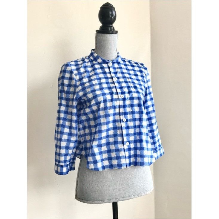 Marni MARNI Blue White Gingham Cropped Womens Shirt Peter Pan Coll Size S / US 4 / IT 40 - 5 Thumbnail