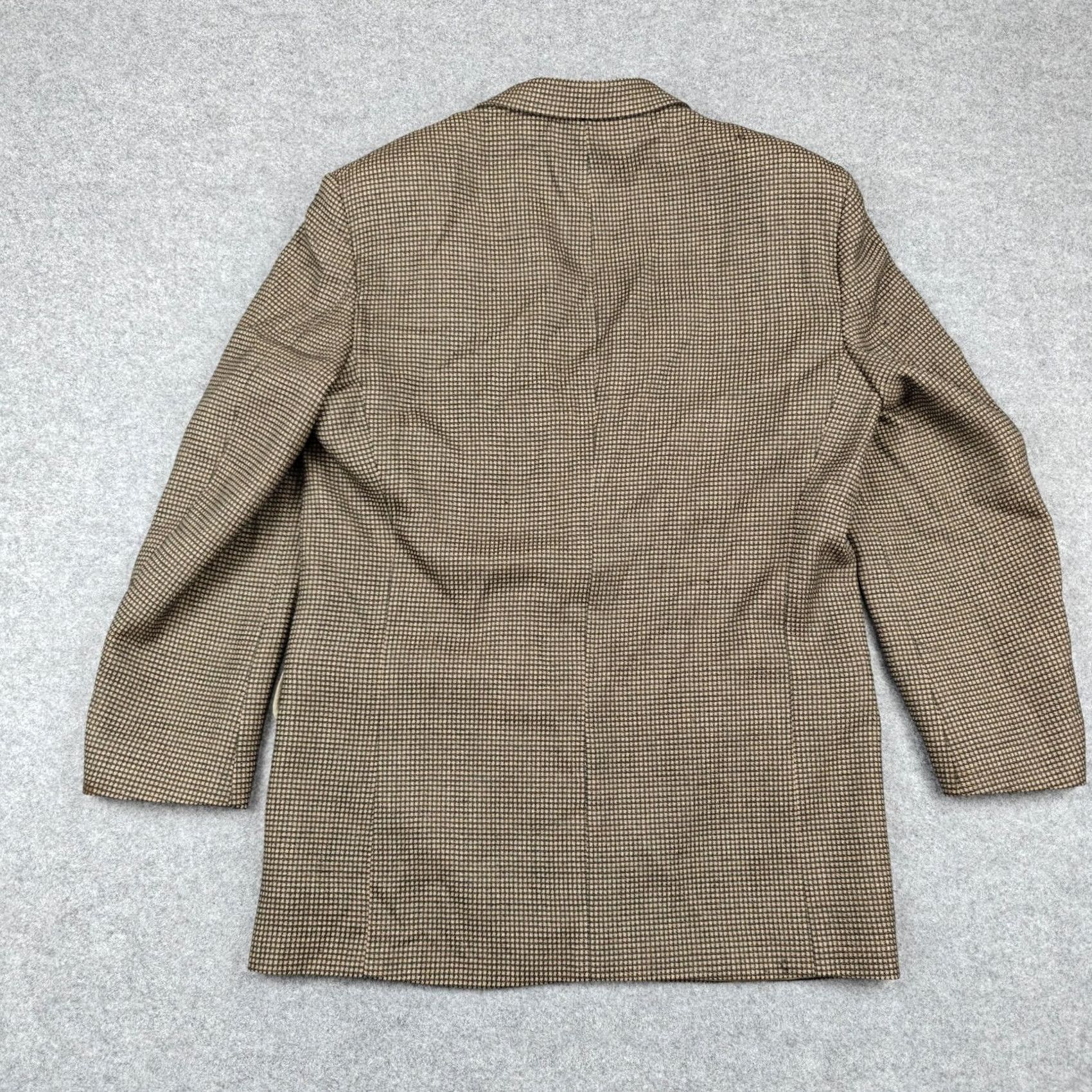 Oscar De La Renta Oscar De La Renta Mens Blazer 42L Brown Check Wool Tweed Sport Coat Jacket Size 42R - 7 Thumbnail