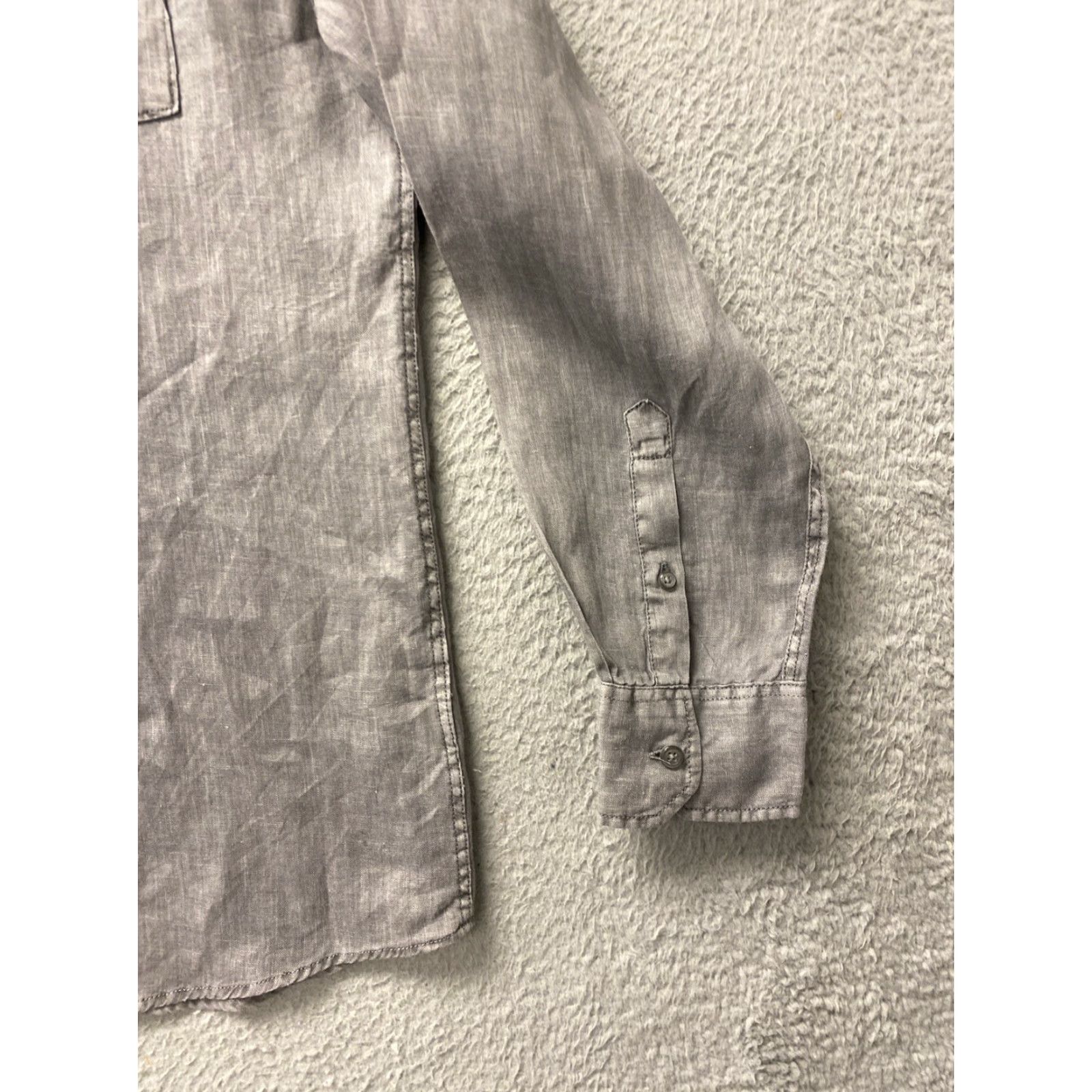 Vintage VINTAGE Raffi Men's Linen Dress Shirt Sz Large Gray Button-Up Casual Business Party Cocktail Fall Winter Spring Mens Size 42R - 2 Thumbnail