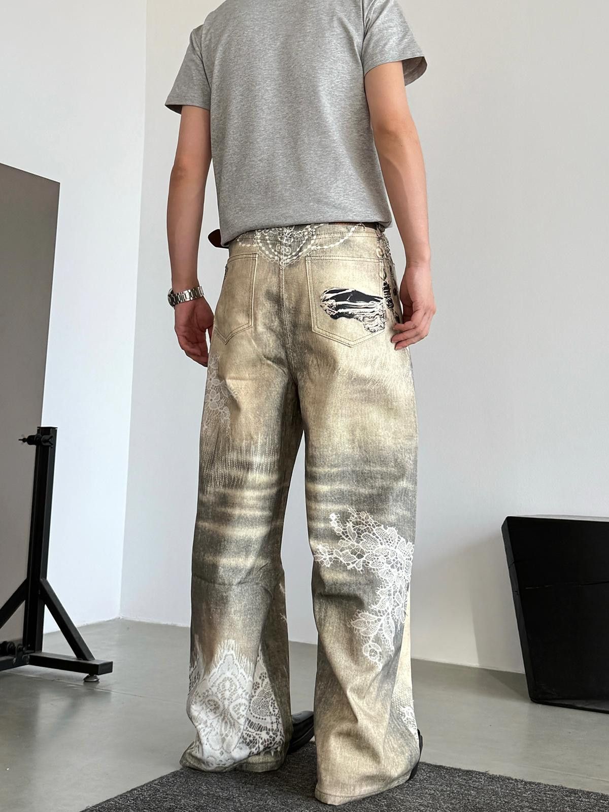Other Painted Distressed Ripped Wide Leg Loose Jeans Size US 32 / EU 48 - 4 Thumbnail
