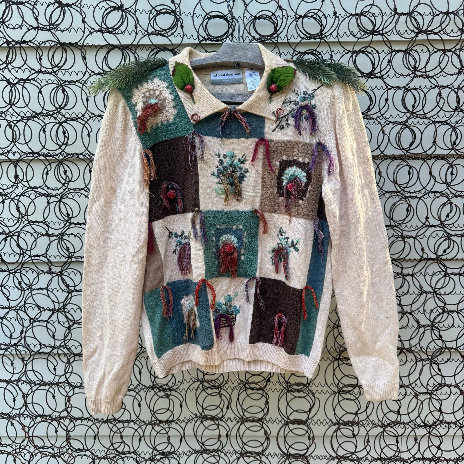 Vintage 90s Christmas Folk Rustic Patchwork Sampler Sweater PM Size M / US 6-8 / IT 42-44 - 1 Thumbnail