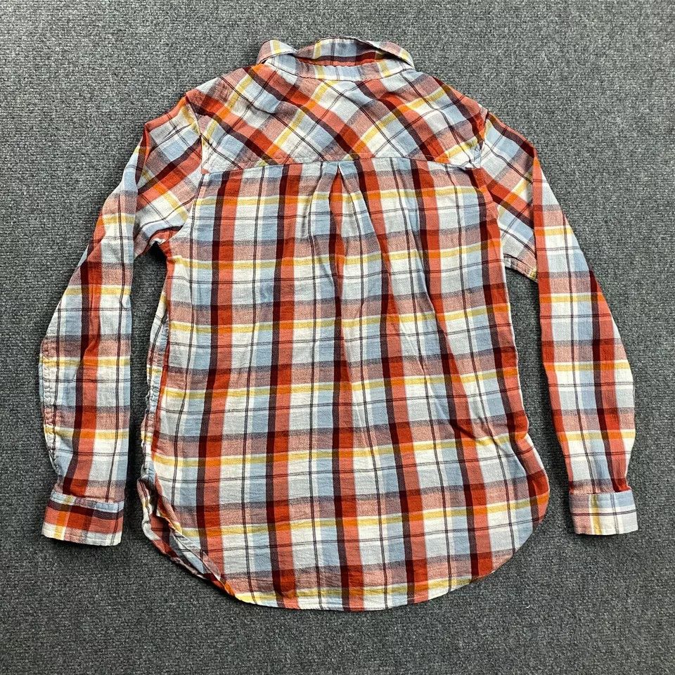 Lucky Brand Lucky Brand Top Women's Medium Orange Plaid Button Up Cotton Size M / US 6-8 / IT 42-44 - 6 Thumbnail