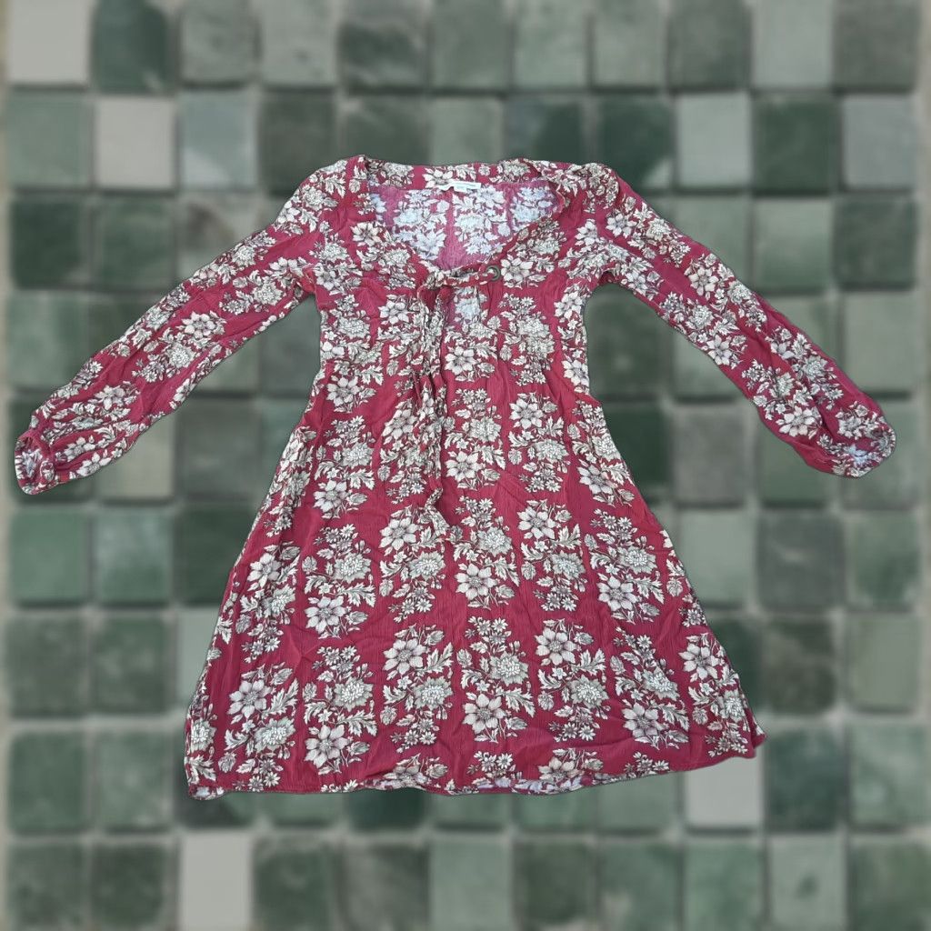 American Eagle Outfitters American Eagle Dress Long Sleeve Red Floral XS TP Size XS / US 0-2 / IT 36-38 - 1 Thumbnail