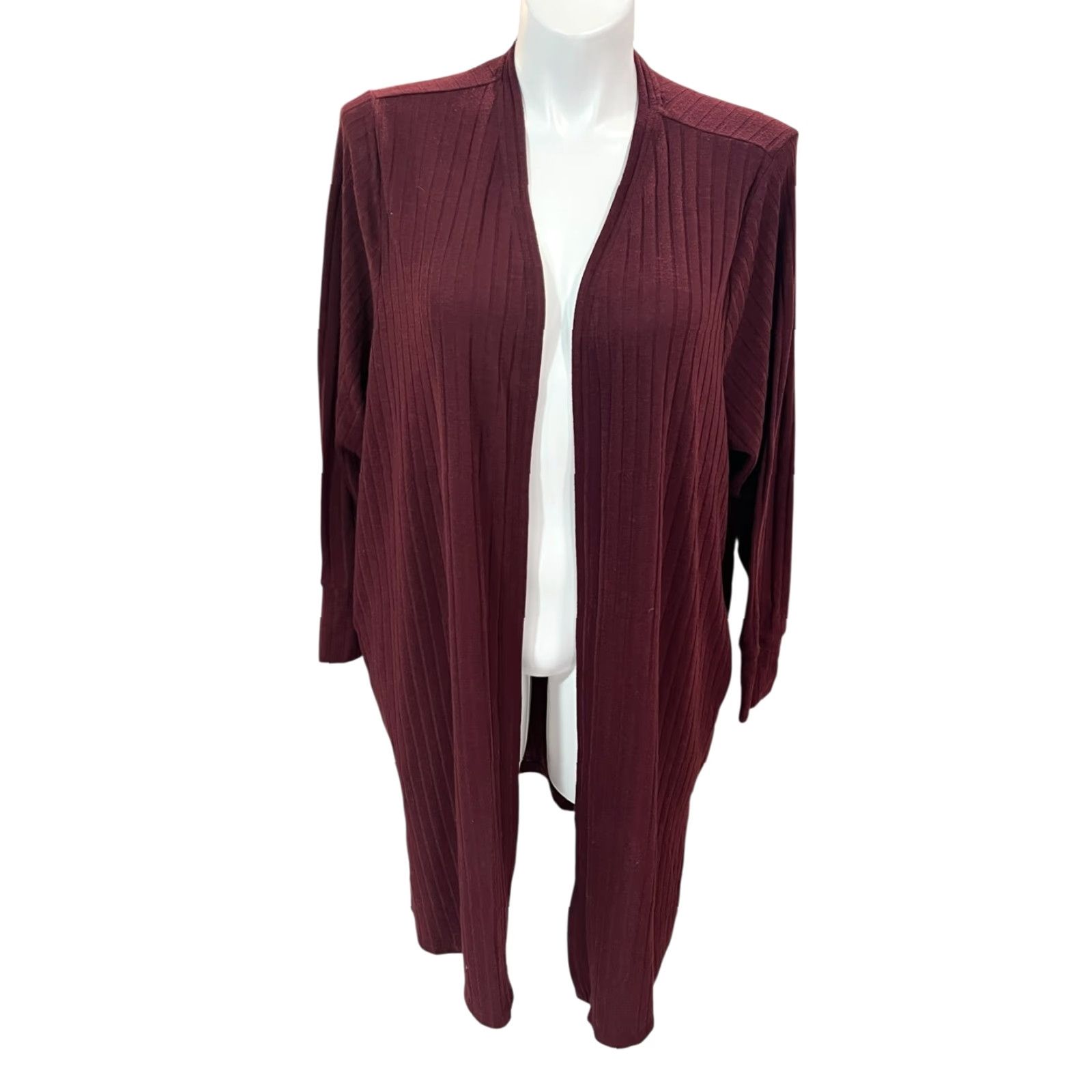 Vintage VINTAGE not applicable; Lane Bryant Burgundy Open Front Duster 3/4 Sleeve Cardigan Size 22/24 Pockets Size 3XL / US 20-22 - 2 Thumbnail