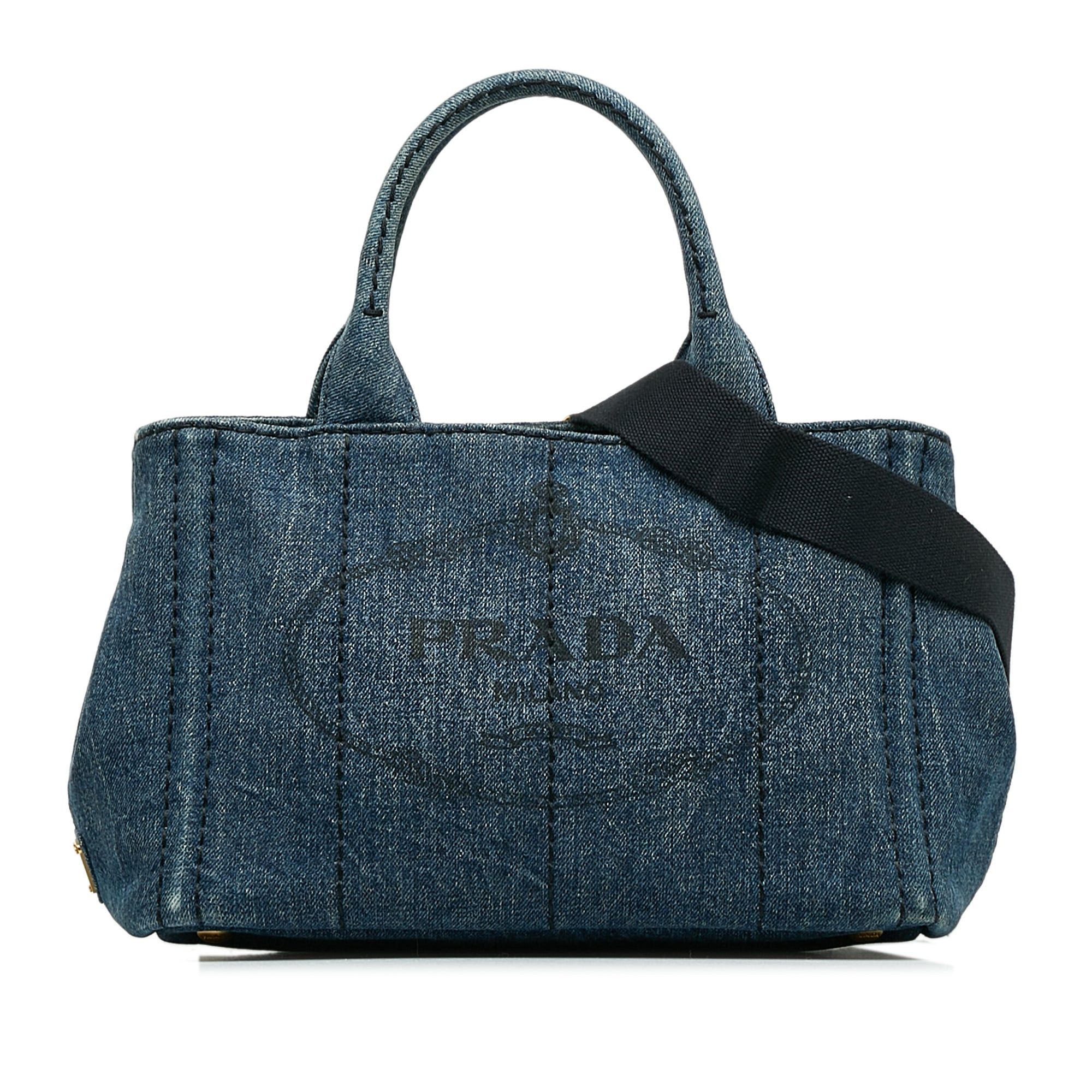 image of Prada Canapa Logo Satchel in Blue, Women's