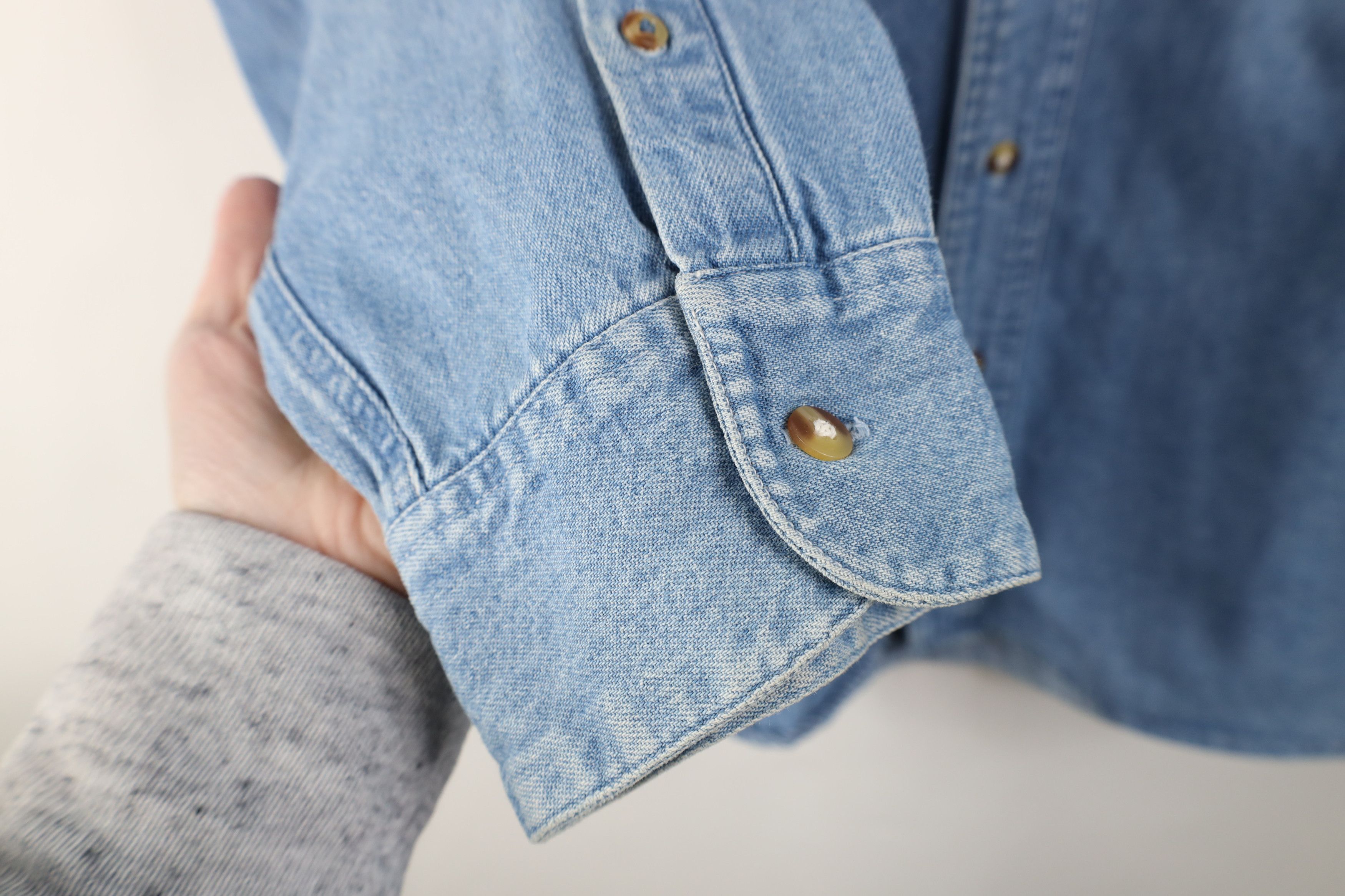 Vintage Vintage 90s Streetwear Band Collar Denim Jean Button Shirt Size US XXL / EU 58 / 5 - 9 Thumbnail
