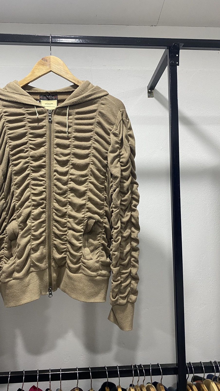 Morgan Homme Pleated Ribbon Unique Zipper Hoodie