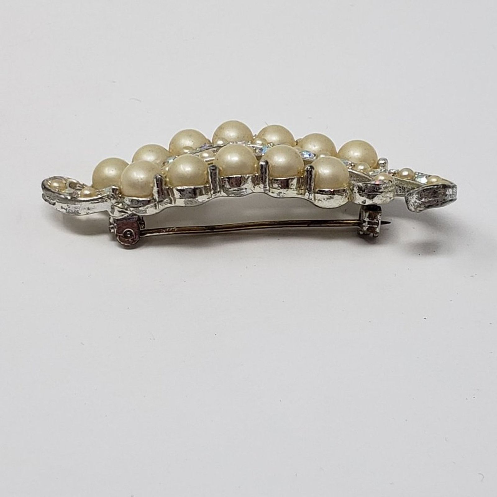 Other Faux Pearl Gold-Tone Rhinestone Gemstone Leaf Shaped Brooch Size ONE SIZE - 7 Thumbnail