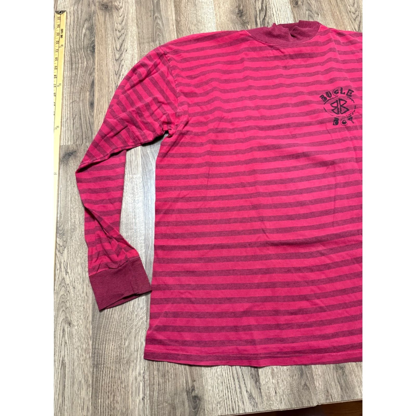VINTAGE Bugle Boy Shirt Men 2XL Red Striped Long Sleeve